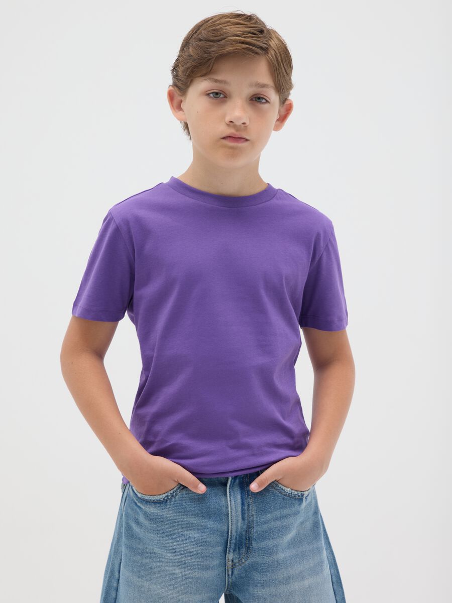 T-shirt da ragazzo in puro cotone viola slim fit_0