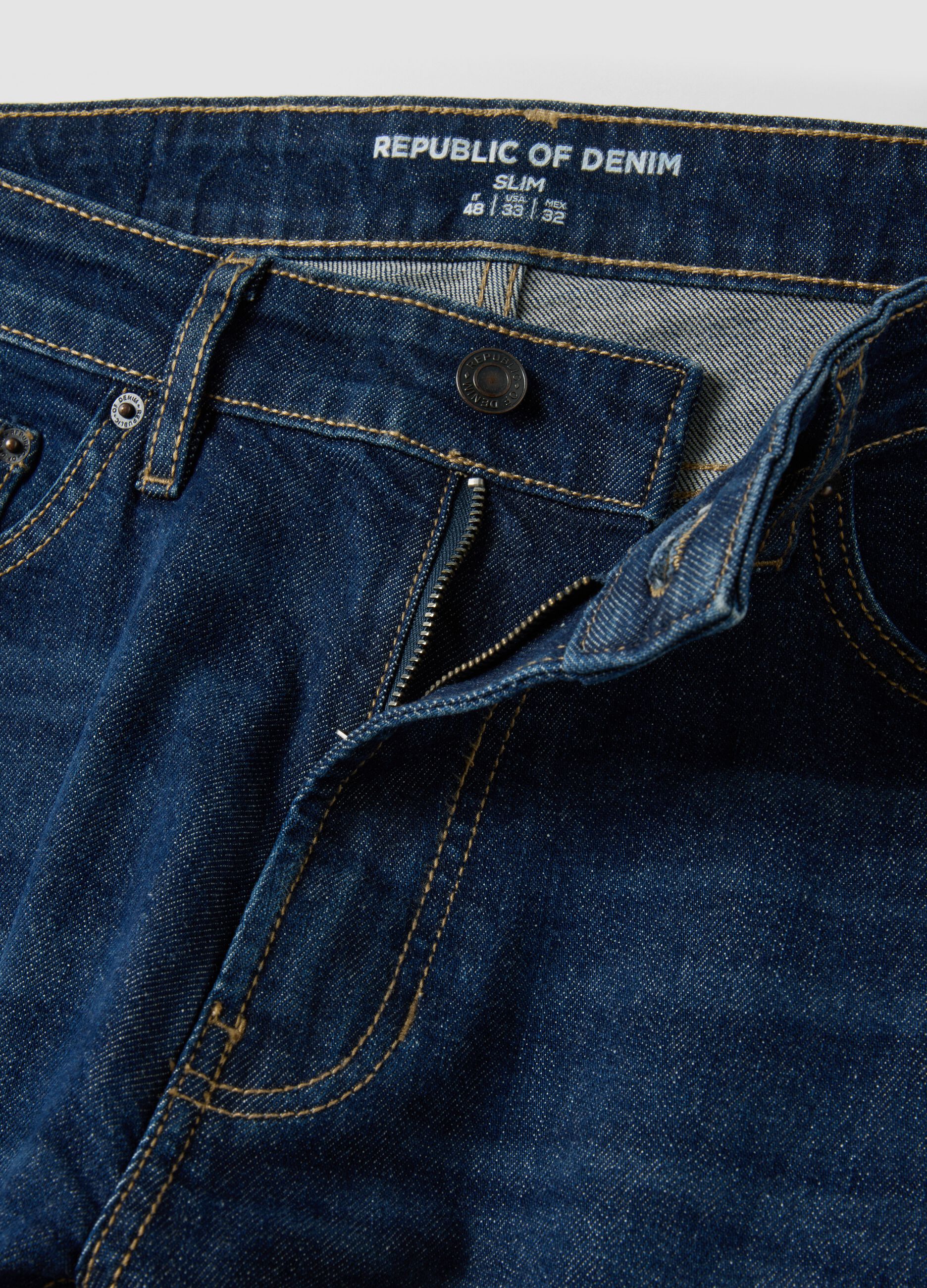 Dark-wash slim-fit stretch cotton jeans