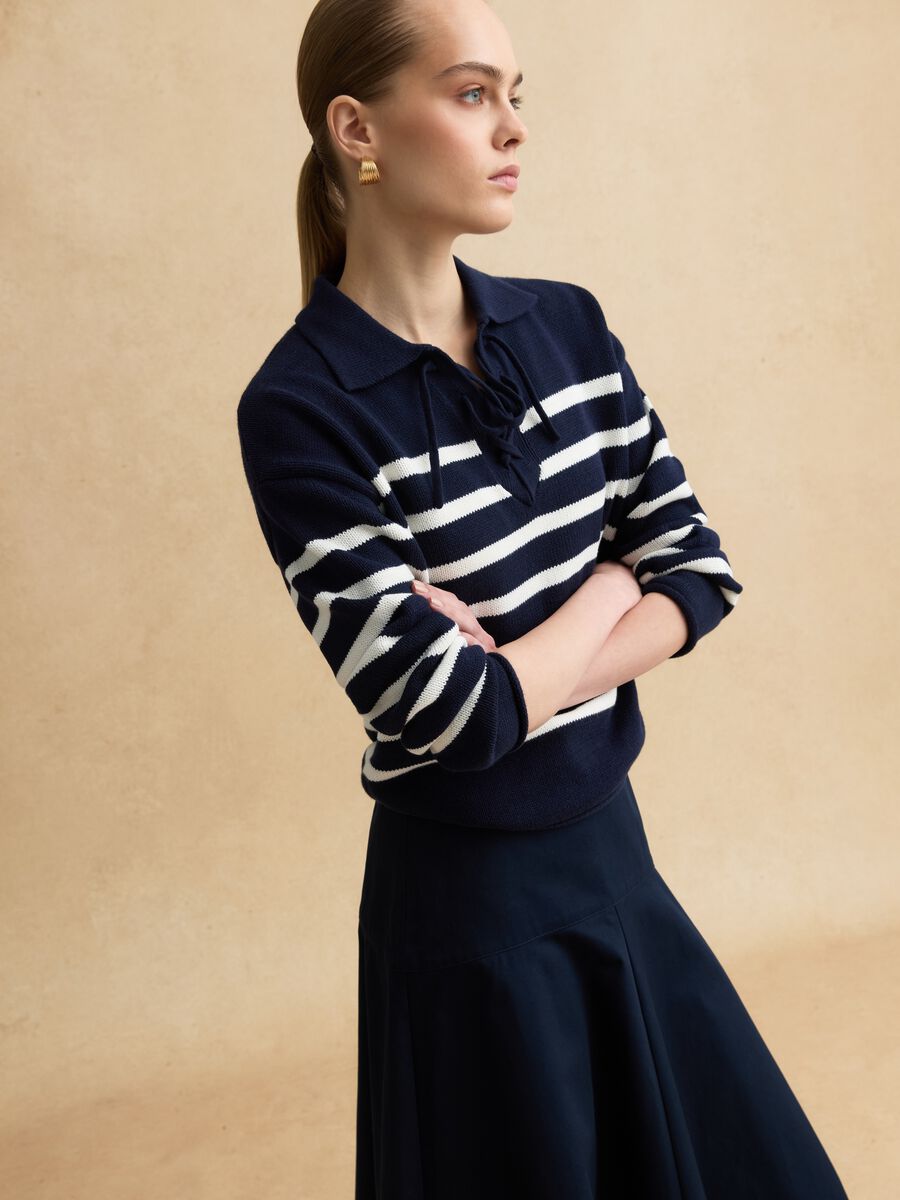 Multi-coloured striped pure cotton sweater, regular fit, deep V_1