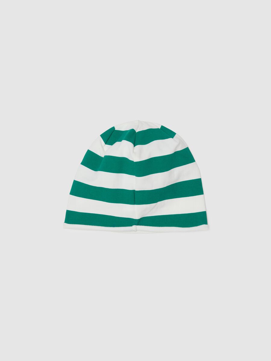Children's Multicolour Striped Stretch Cotton Hat with Print_1