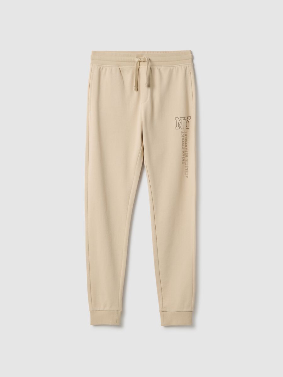 Jogger in puro cotone beige da ragazzo regular fit_3