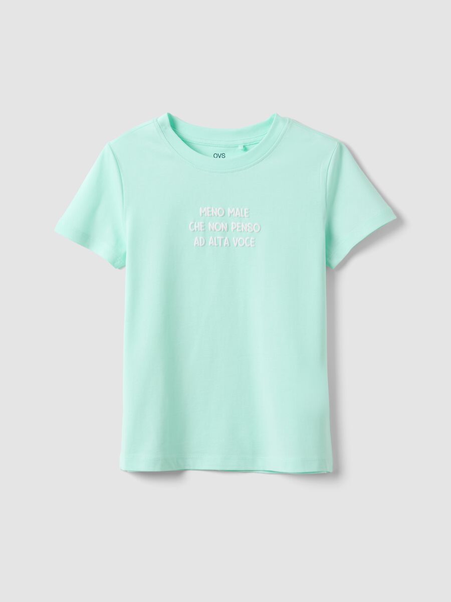 Girl's light blue pure cotton T-shirt regular fit with slogan_0