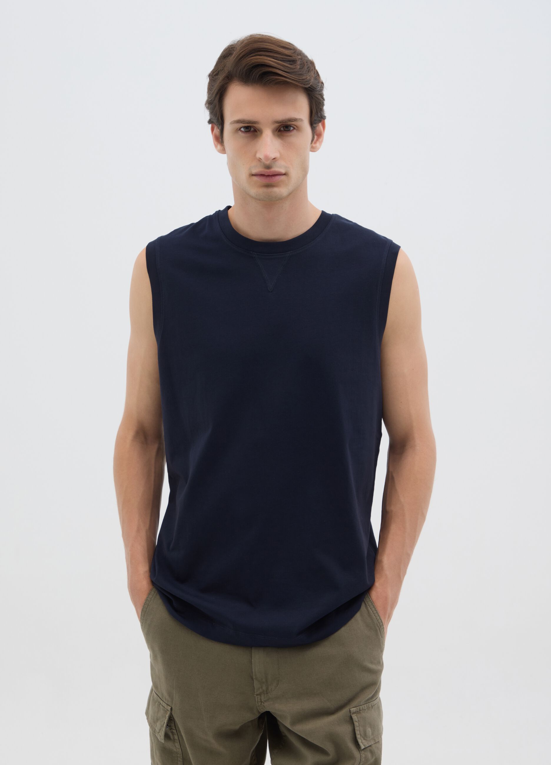 Canotta oversize da uomo in puro cotone blu regular fit