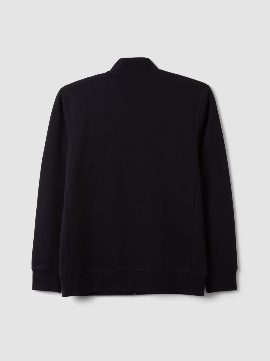 Felpa full zip blu in piquet di tessuto elasticizzato con collo a costine_2