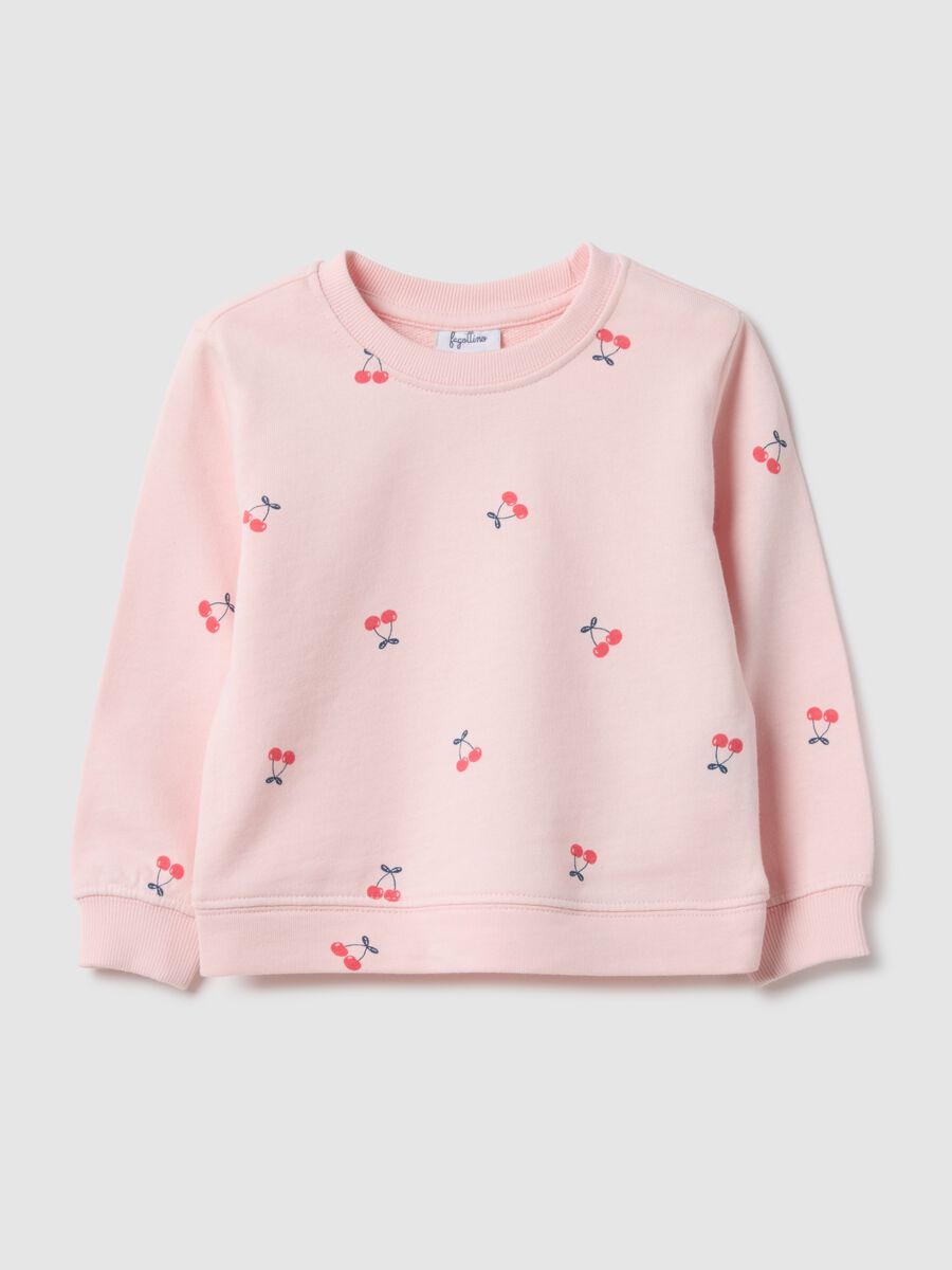 Pink crew-neck sweatshirt for girls in pure cotton regular fit with designs_0