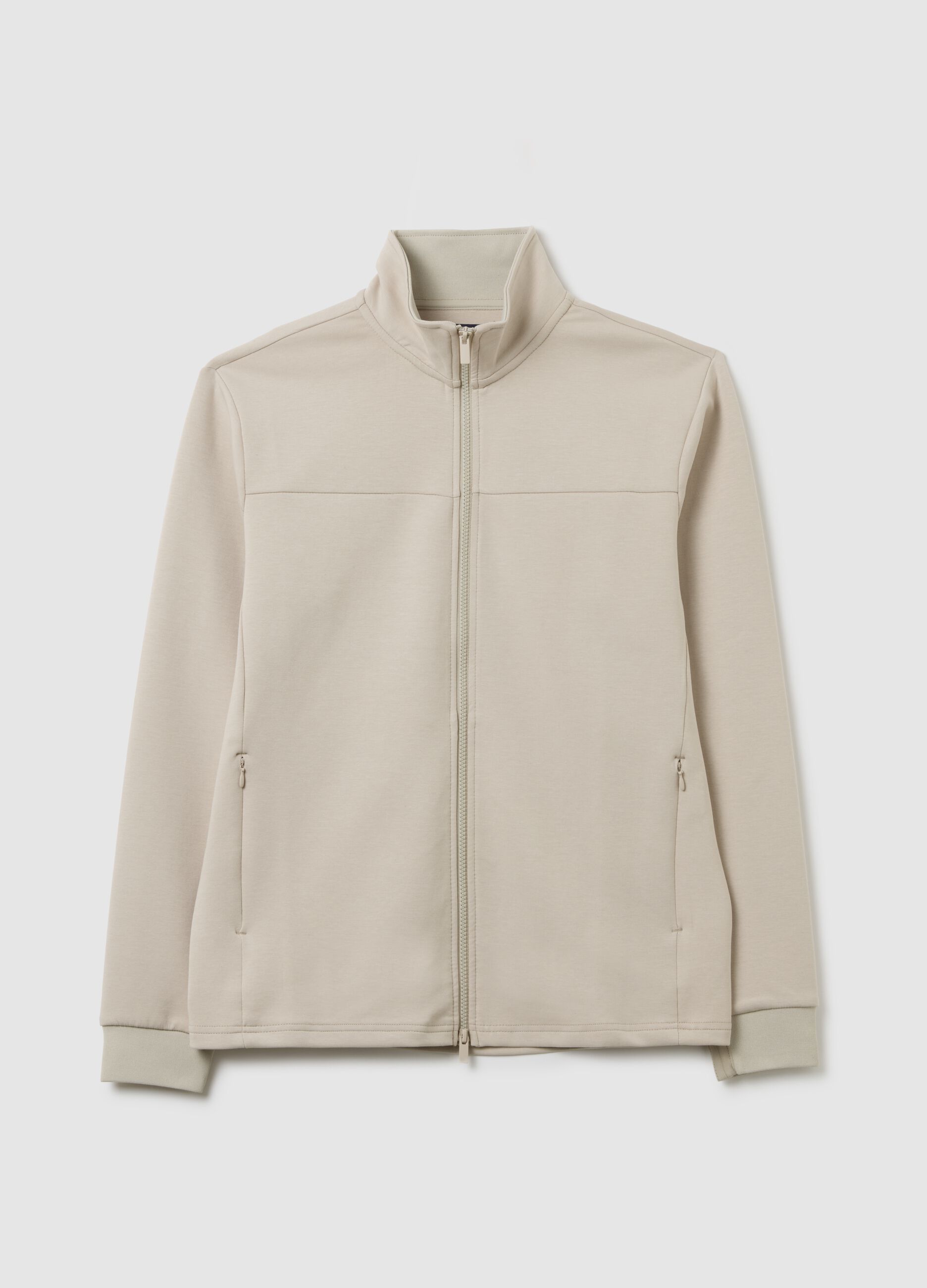 Felpa in misto cotone beige regular fit con zip