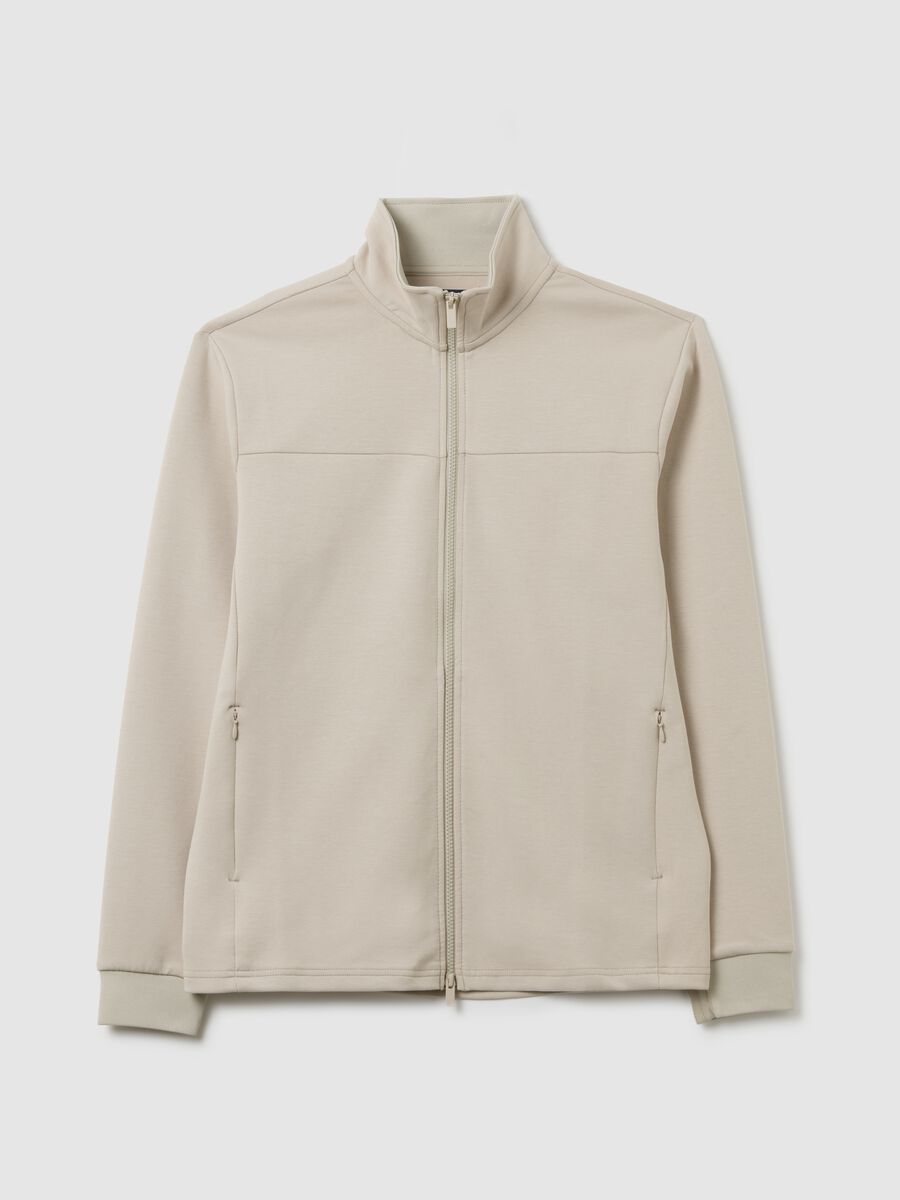 Felpa in misto cotone beige regular fit con zip_0