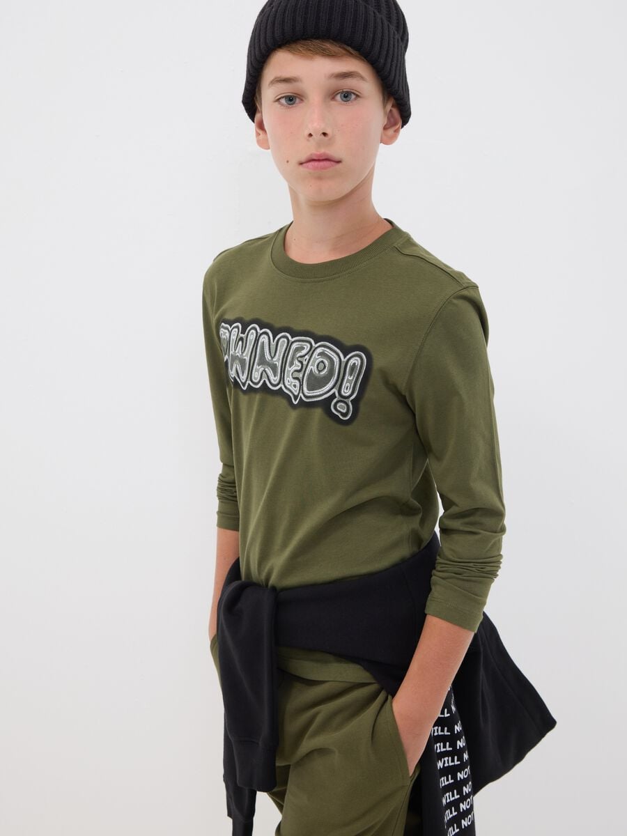 Green pure organic cotton slogan T-shirt for boys_0
