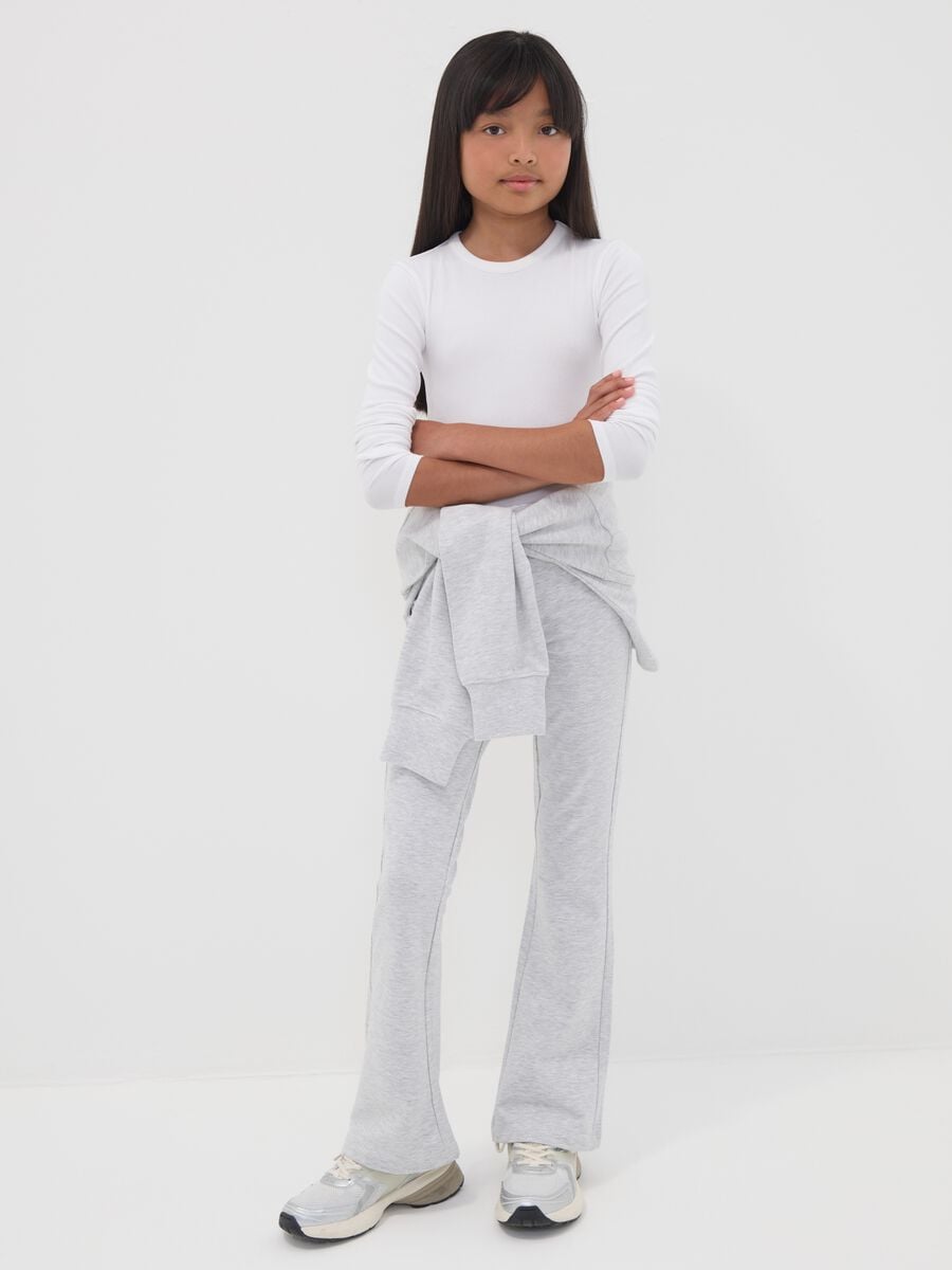 Pantaloni grigi flare in cotone organico elasticizzato per ragazza_0