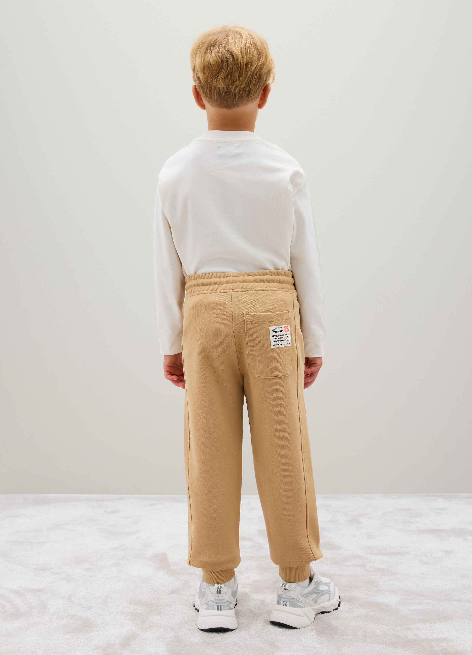 Children's trousers in pure beige cotton regular fit