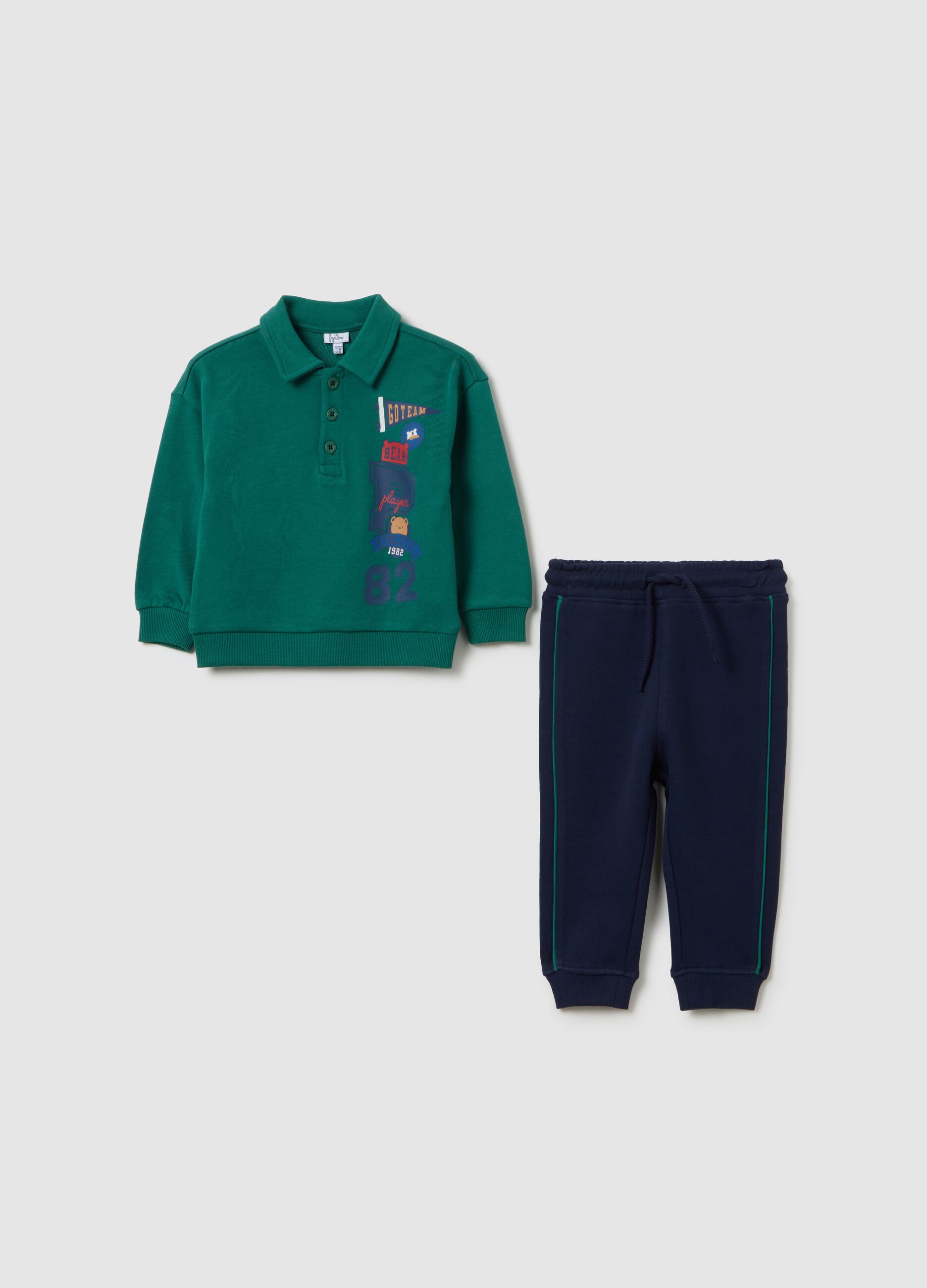 Green regular fit boys' outfit in pure cotton