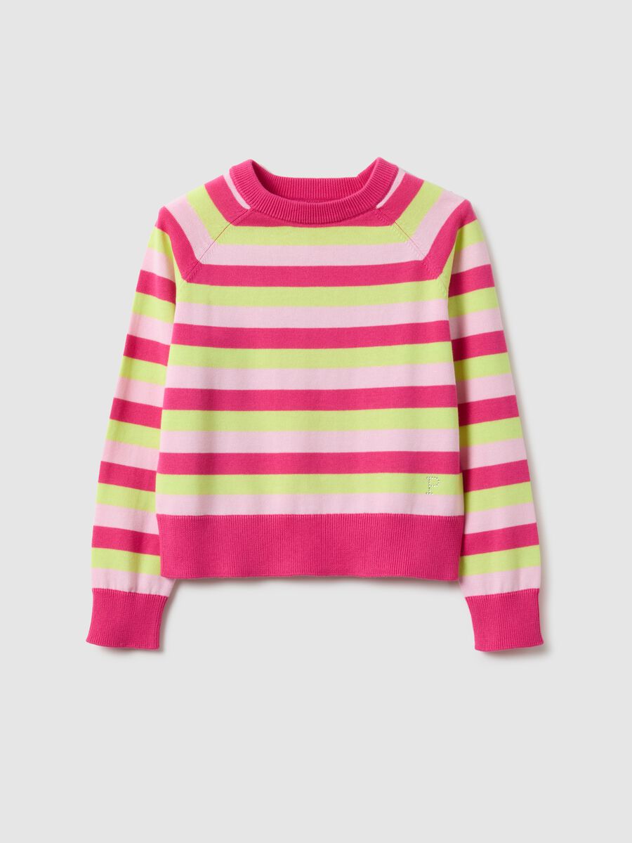 Girls' regular fit multicolour striped pure cotton pullover_0