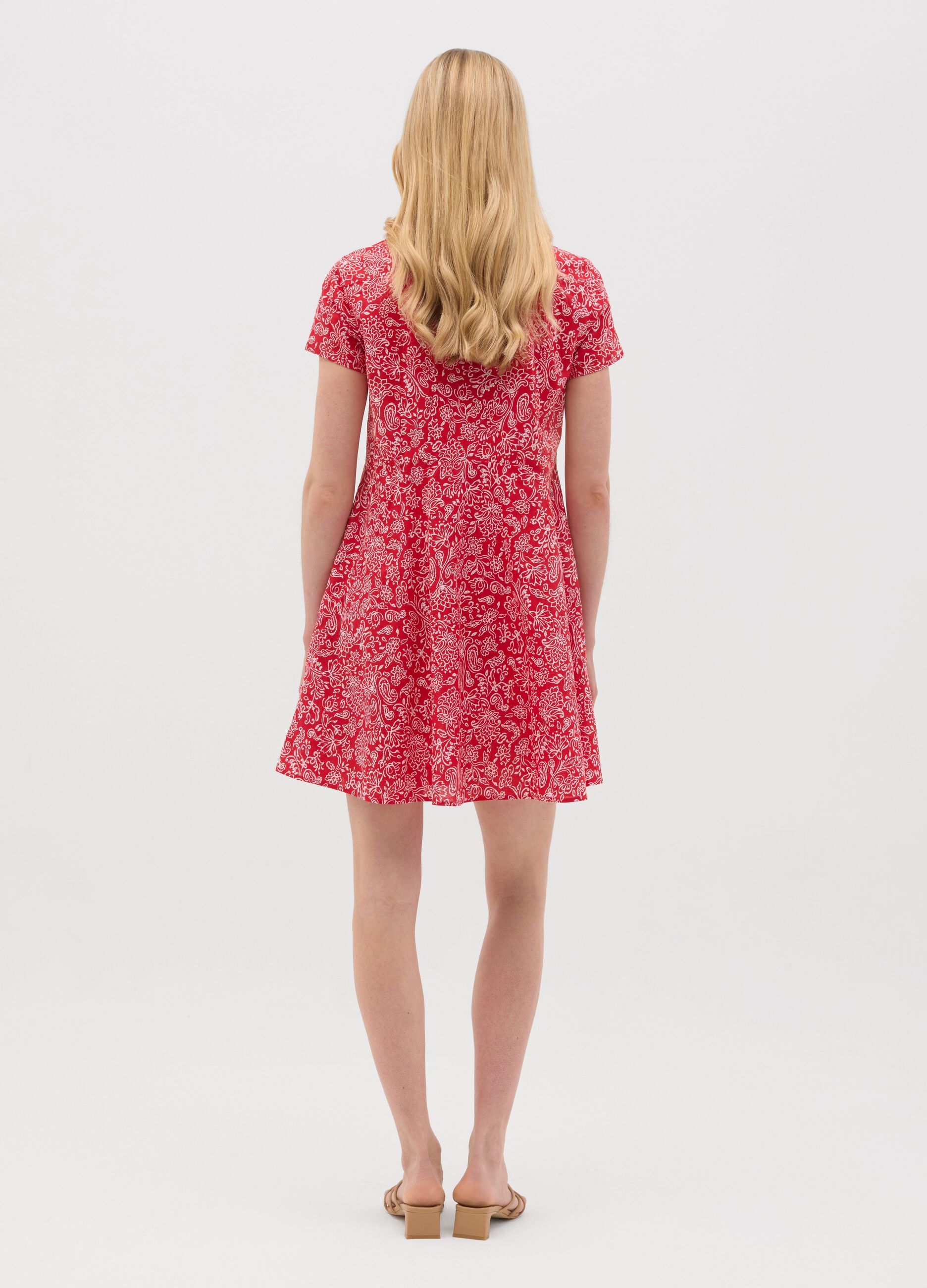 Red cotton dress with floral pattern by Ovs