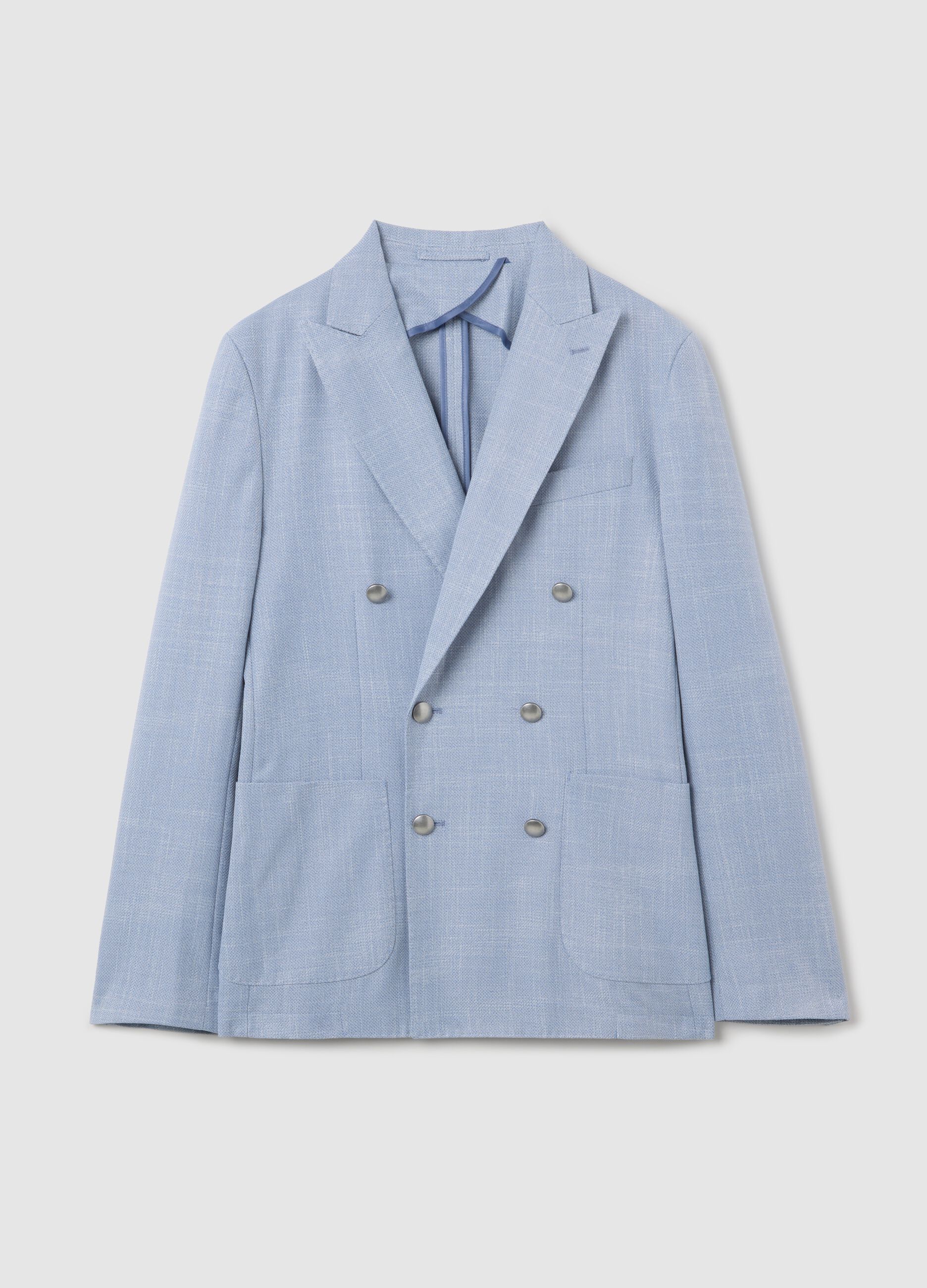 Light blue slim-fit double-breasted blazer