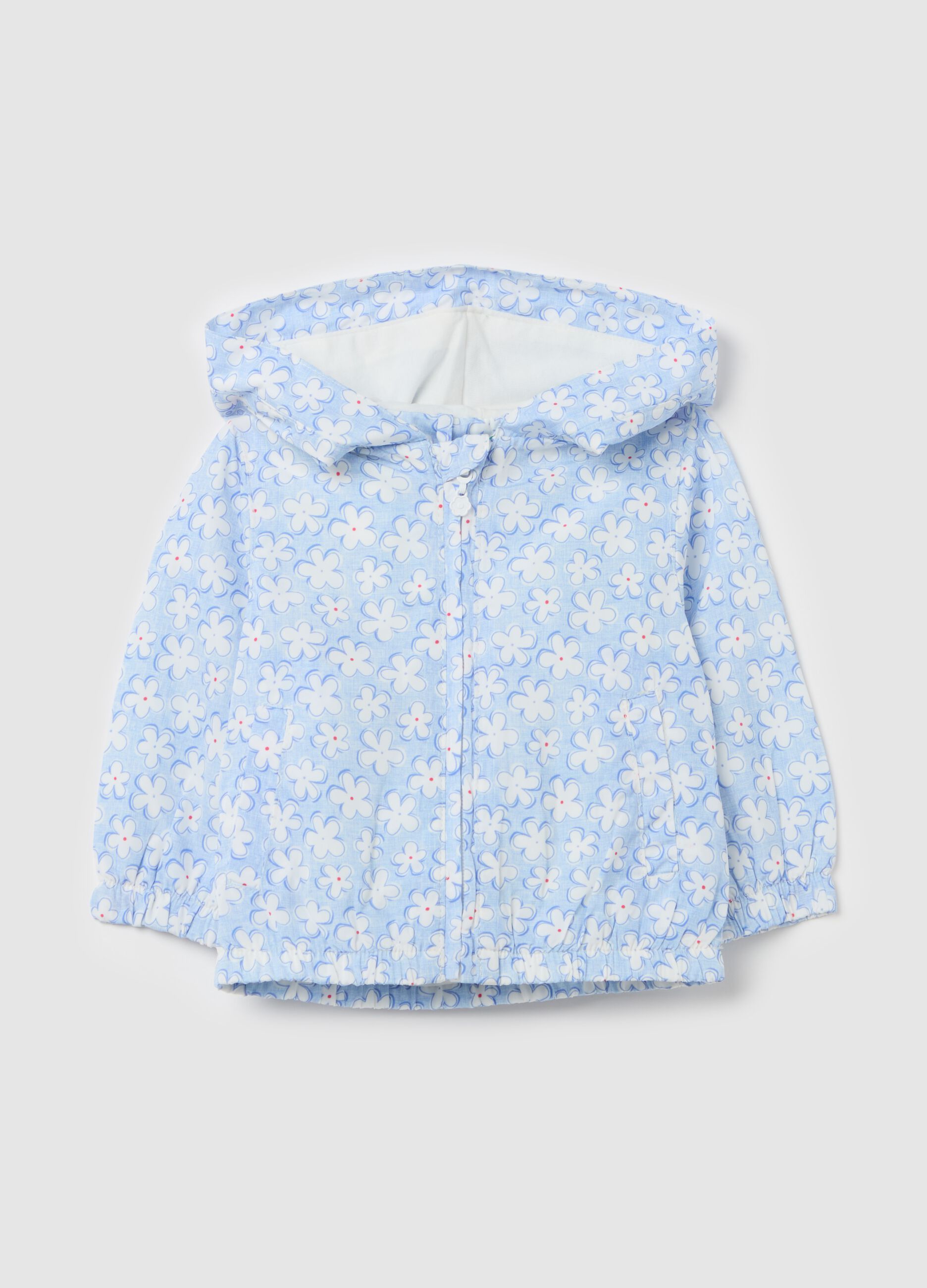 Waterproof jacket with hood and ditsy floral print