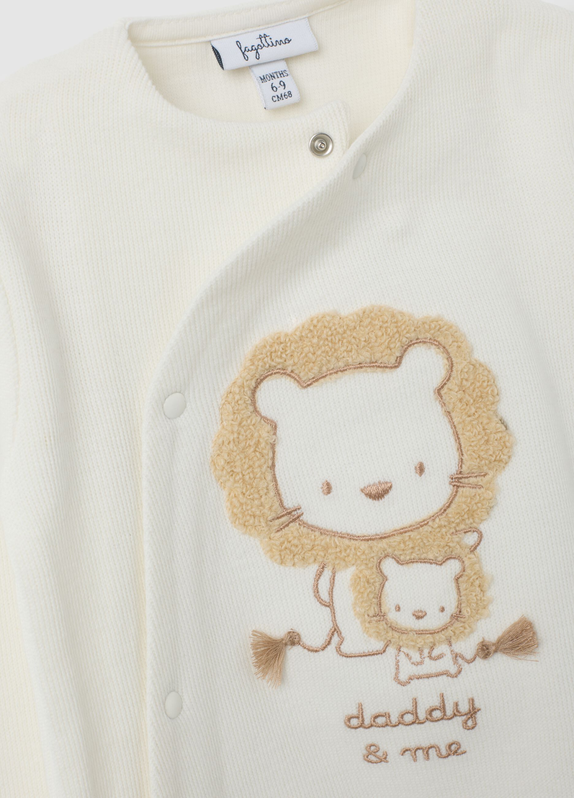 White pure cotton baby romper with lions