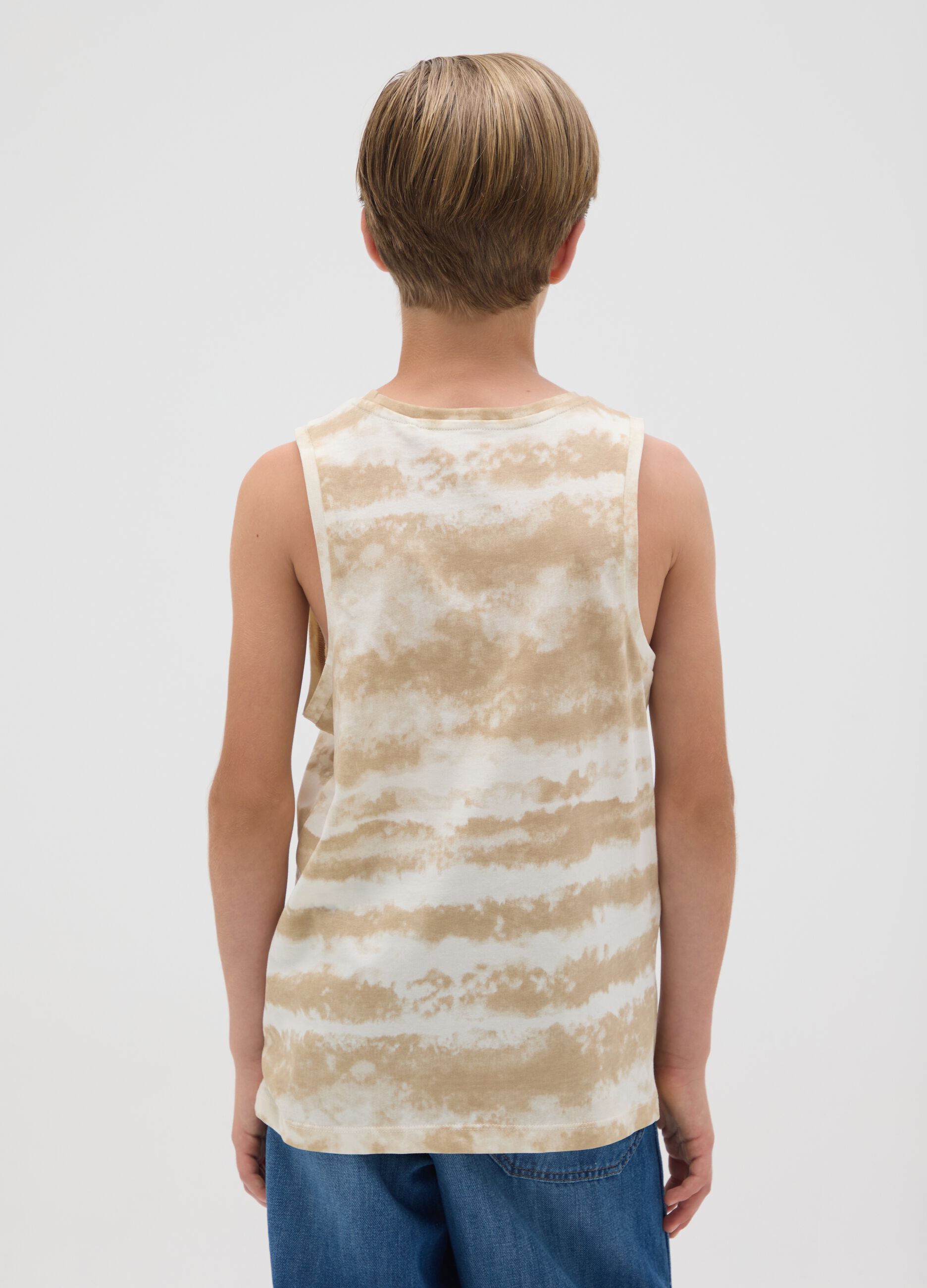 Canotta da ragazzo in puro cotone beige regular fit