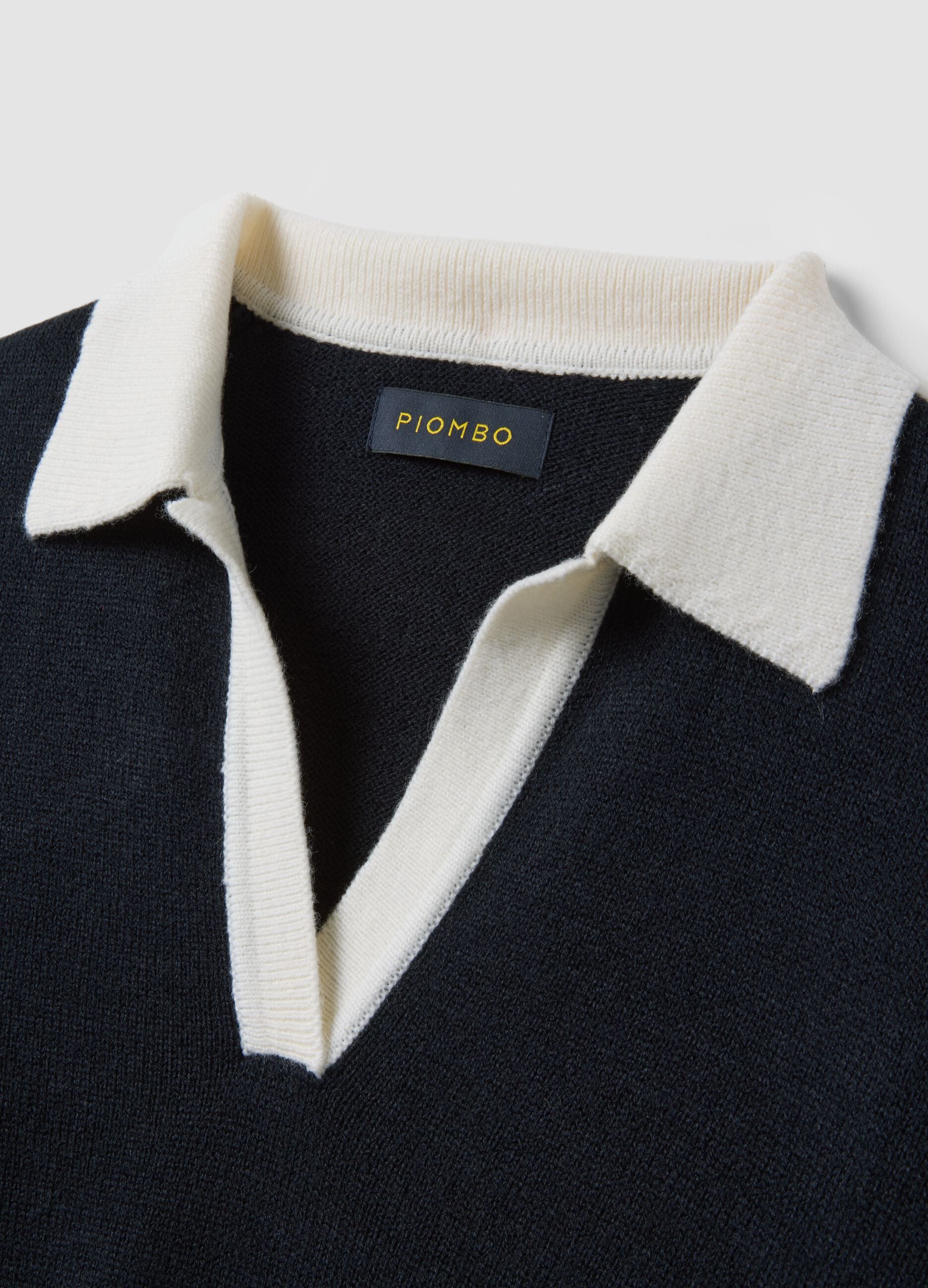 Blue wool-blend polo-collar jumper