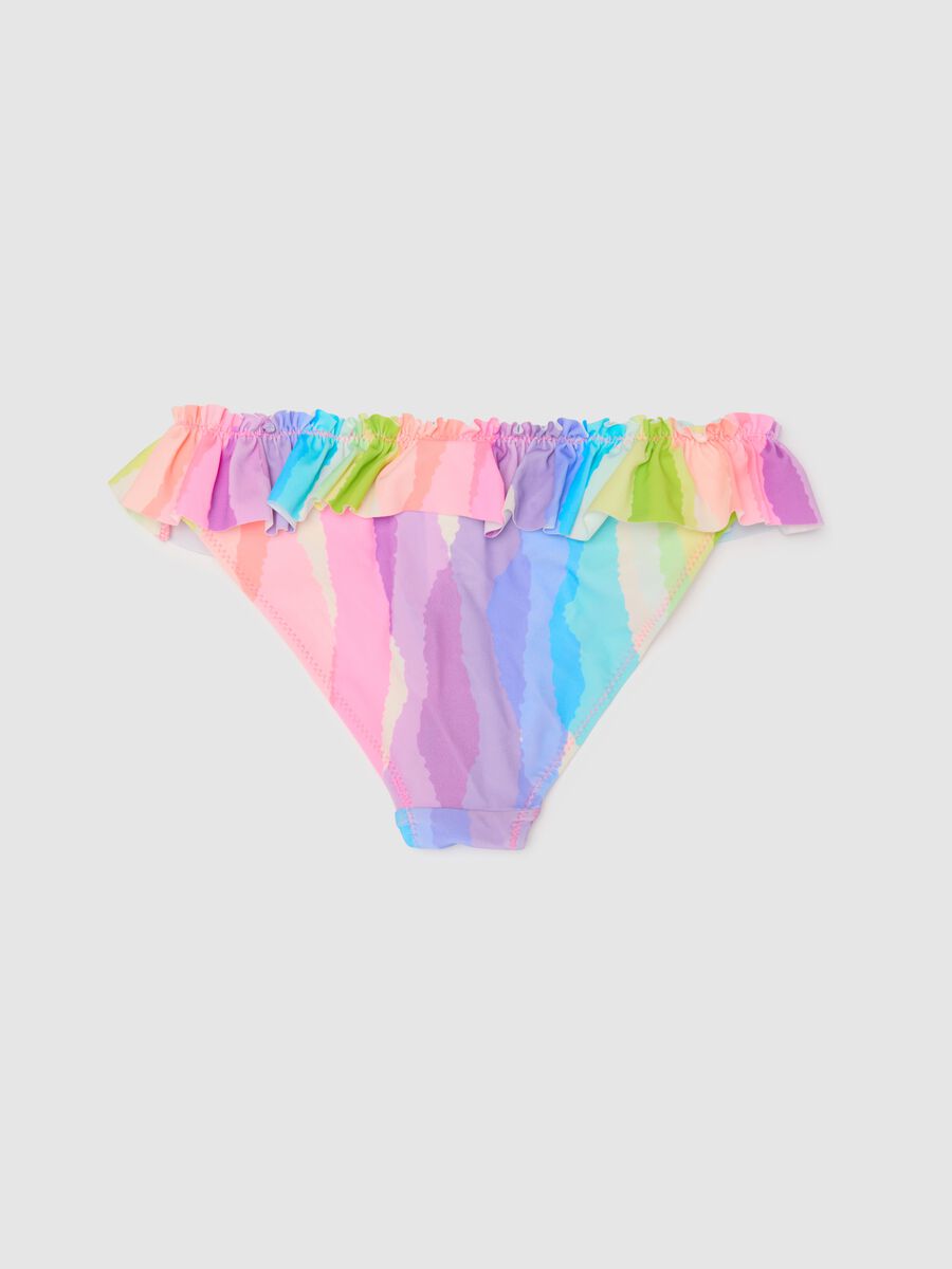 Girls’ swim briefs in multicoloured stretch fabric with frill_1