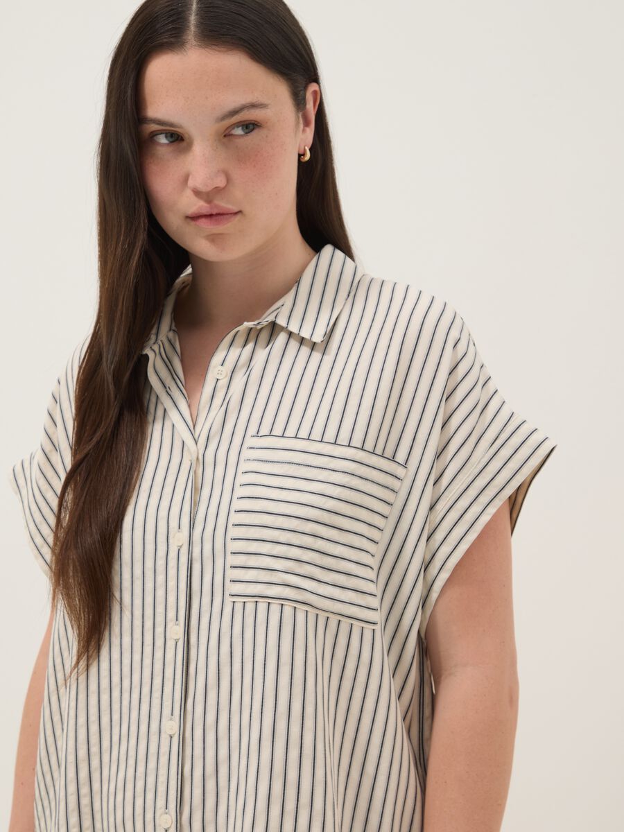 Beige striped viscose-blend shirt dress_2