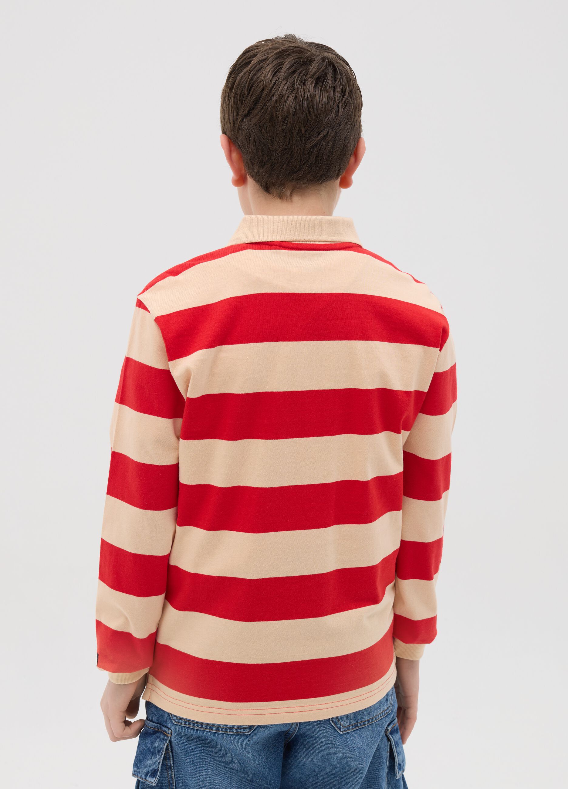 Long-sleeved polo shirt with striped pattern and "ATHLS" embroidery