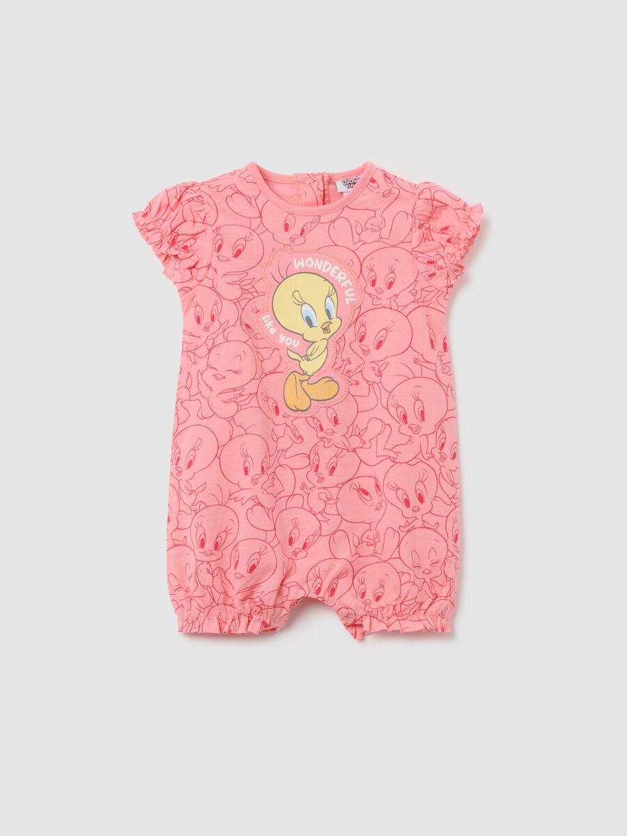 Pink pure cotton baby romper with ruffled sleeves_0