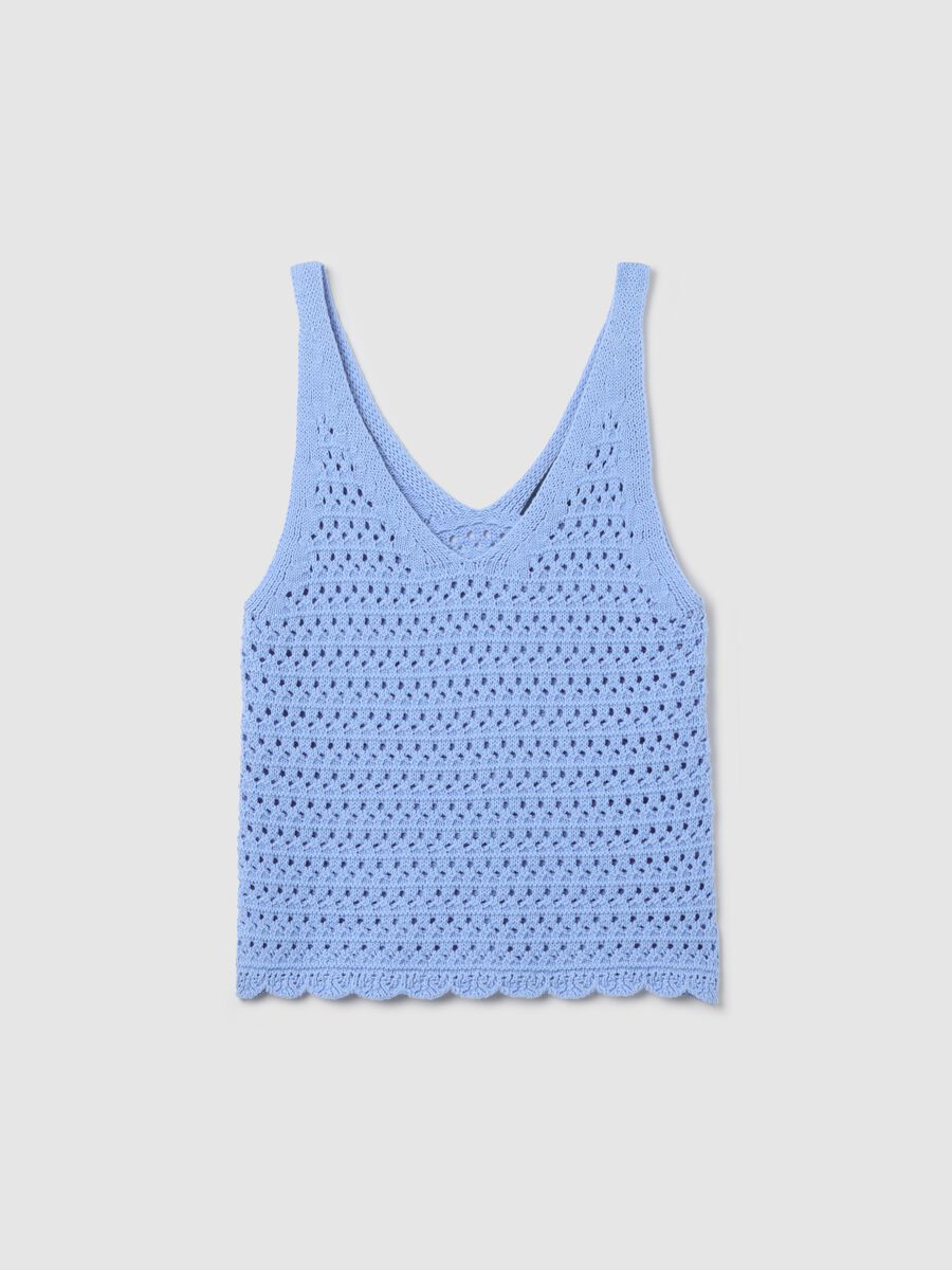 Light blue crochet tank top with V neck_4