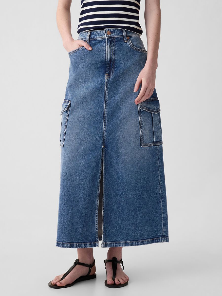 Long cargo skirt in denim_1