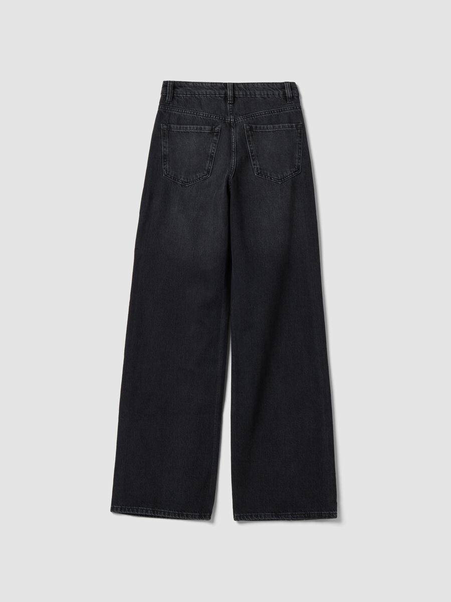 Black pure cotton wide-leg jeans with studs_1