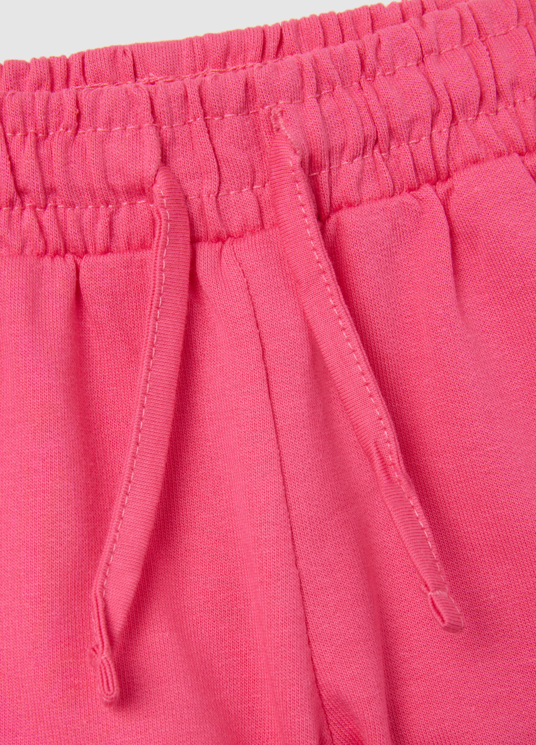 Pantaloncini da bambina in puro cotone rosa regular fit con volant