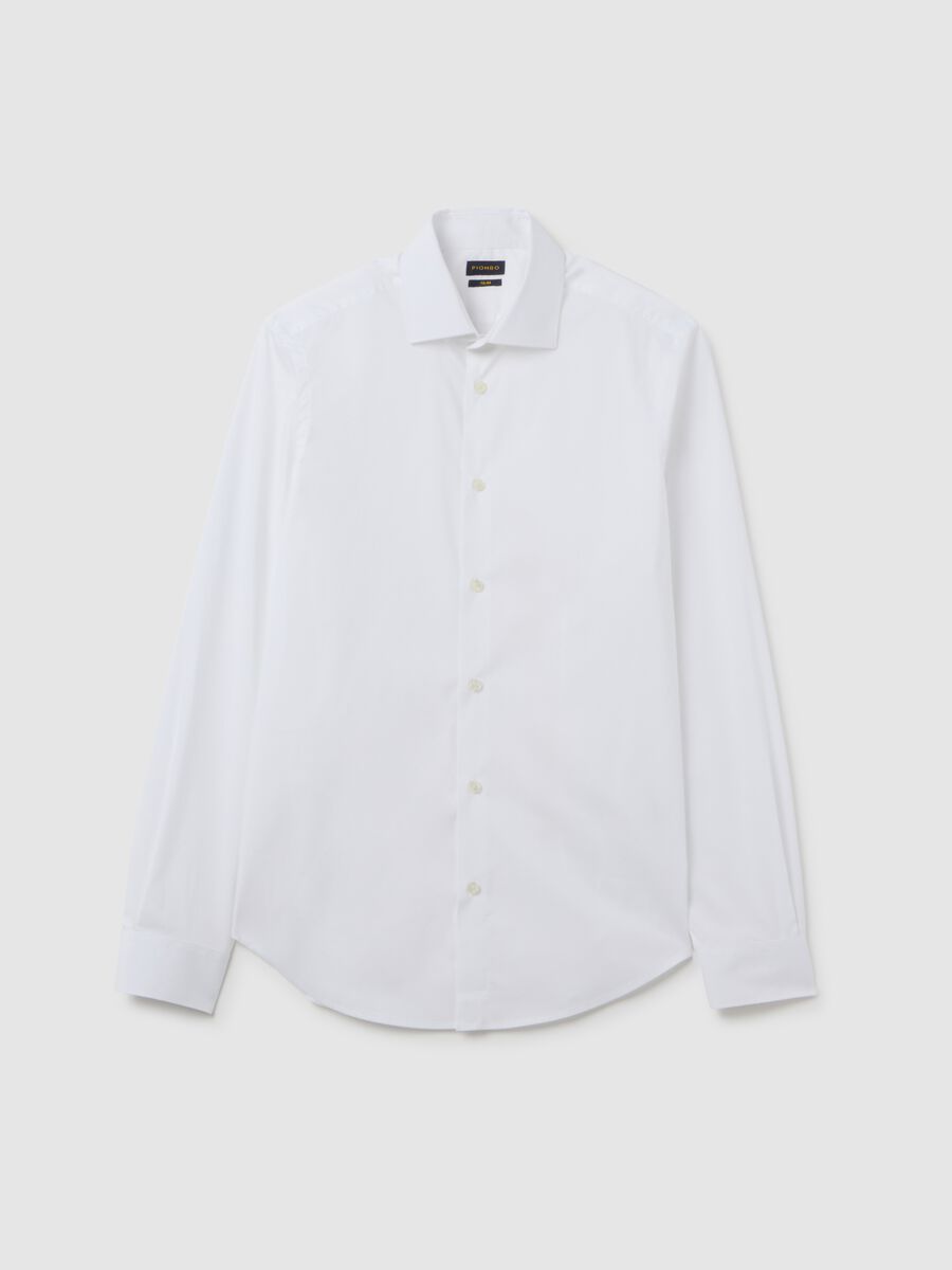Camicia in misto cotone bianca slim fit_0