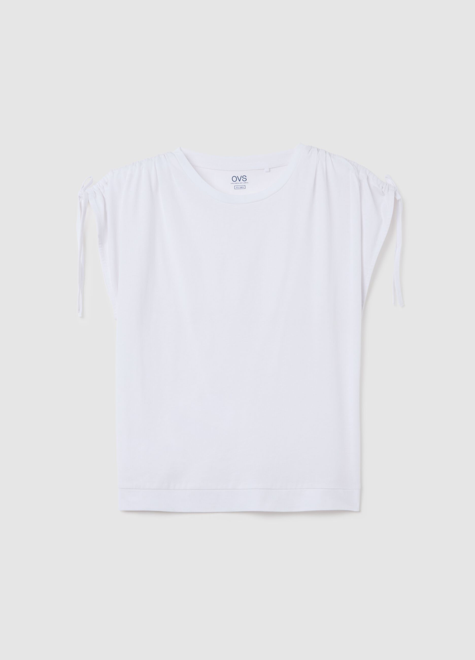 Women's white pure cotton T-shirt with regular fit and tie details