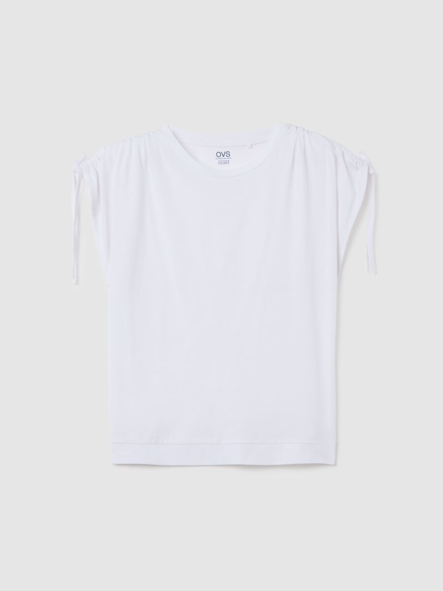 Women's white pure cotton T-shirt with regular fit and tie details_4