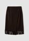 Brown viscose-wool blend skirt with fringed hem_0