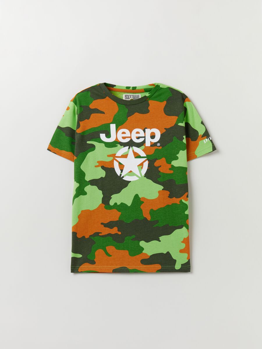 T-shirt camouflage con stampa logo Jeep_0