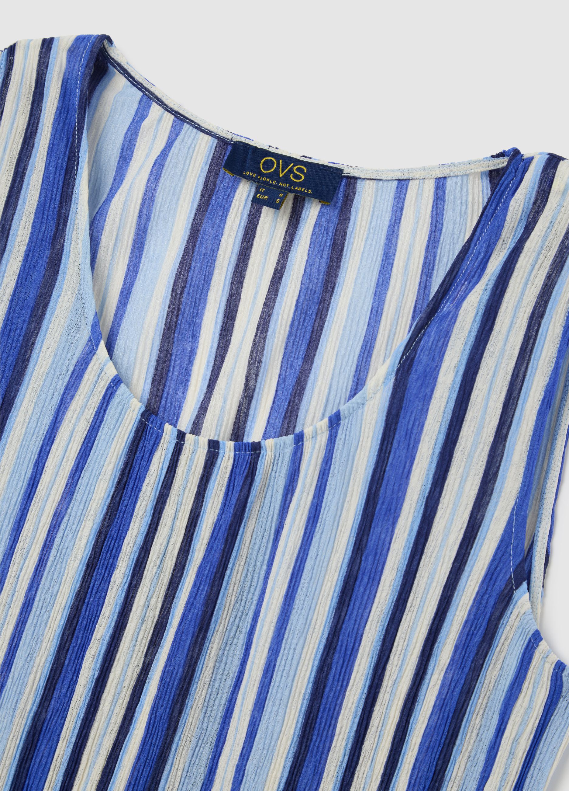 Blue Striped Tank Top in Mixed Fabric