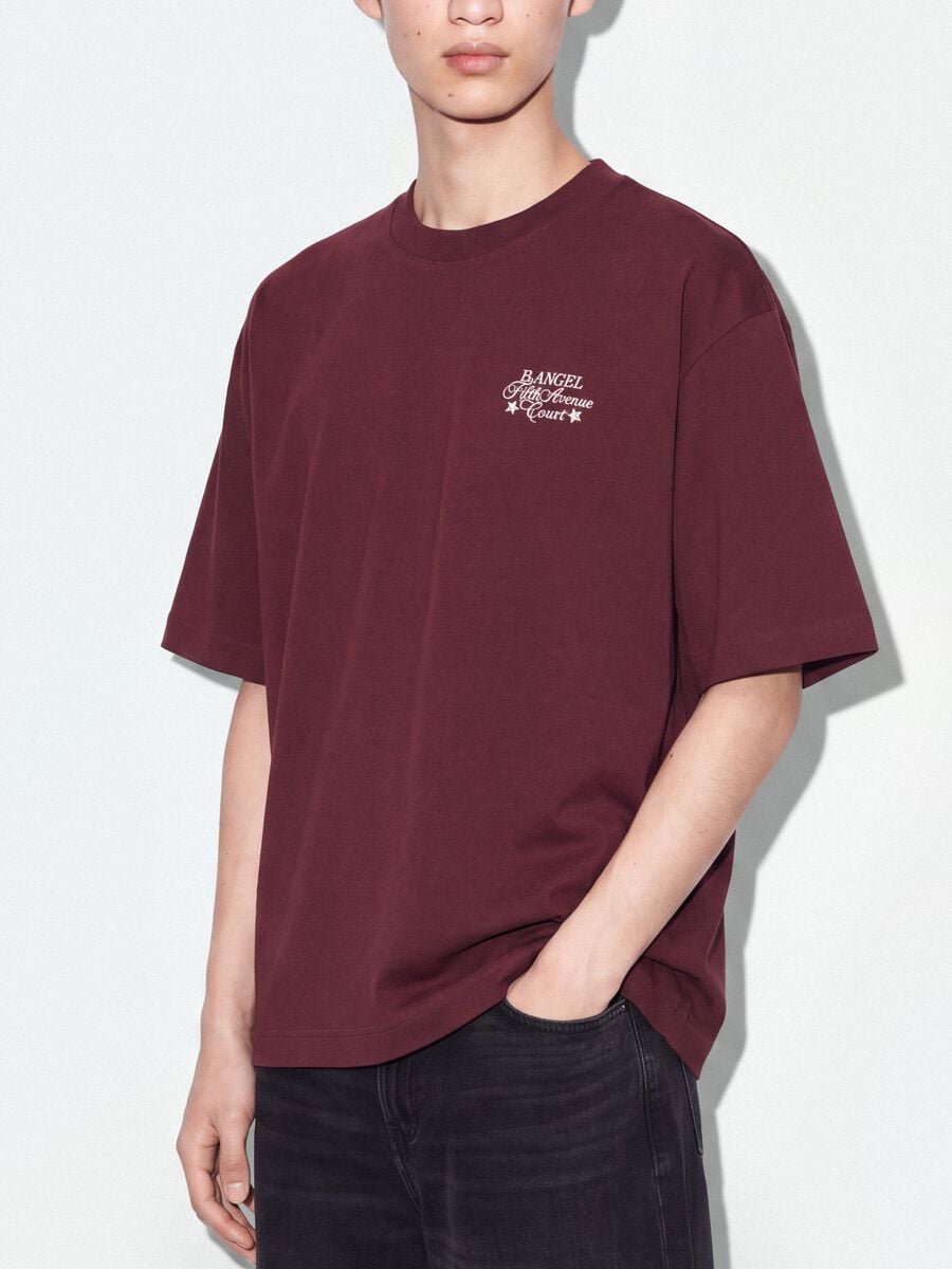 T-shirt rossa crop in puro cotone con stampa boxy fit_2