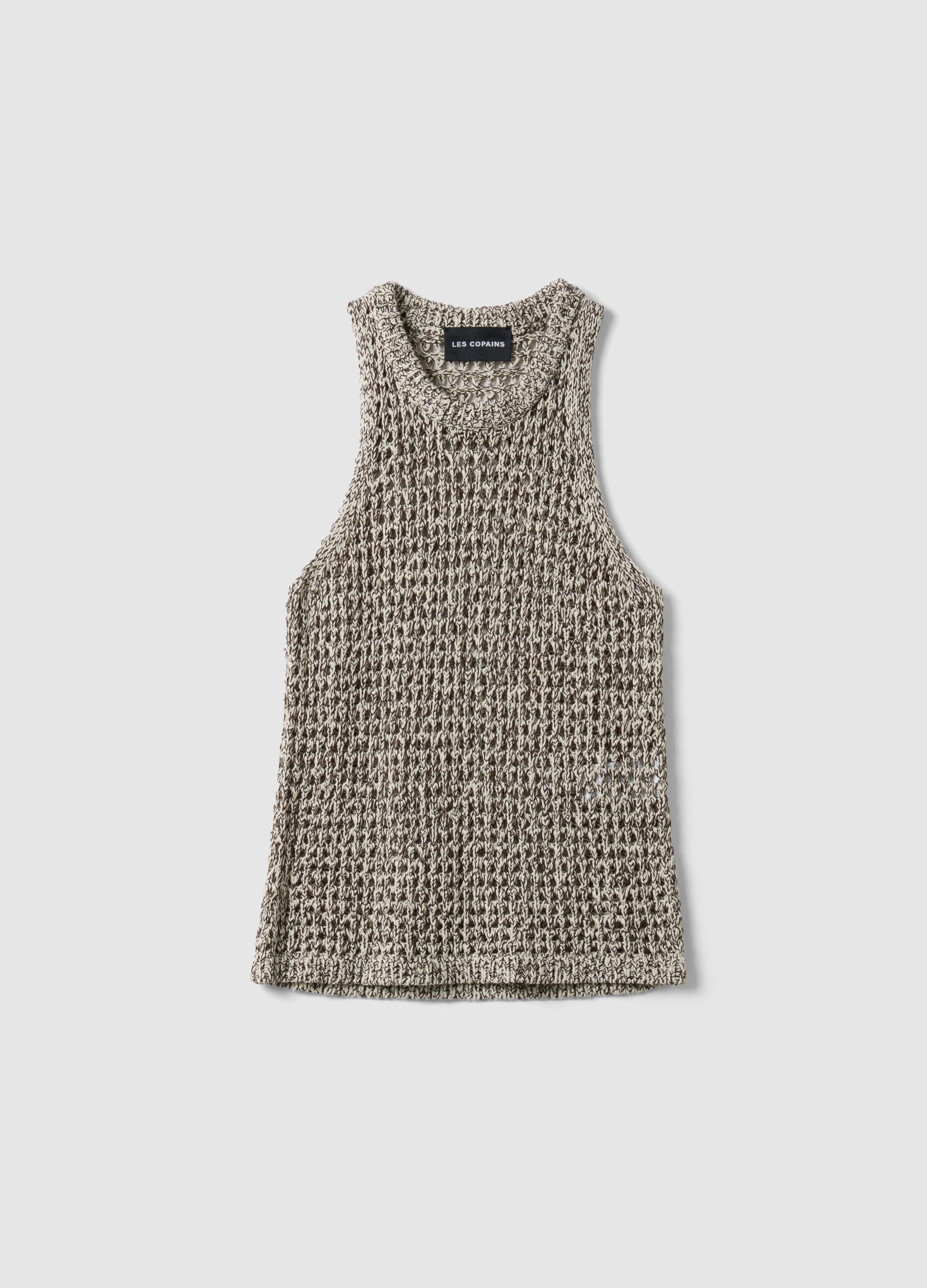 Multicoloured regular fit cotton blend tank top with knitted design