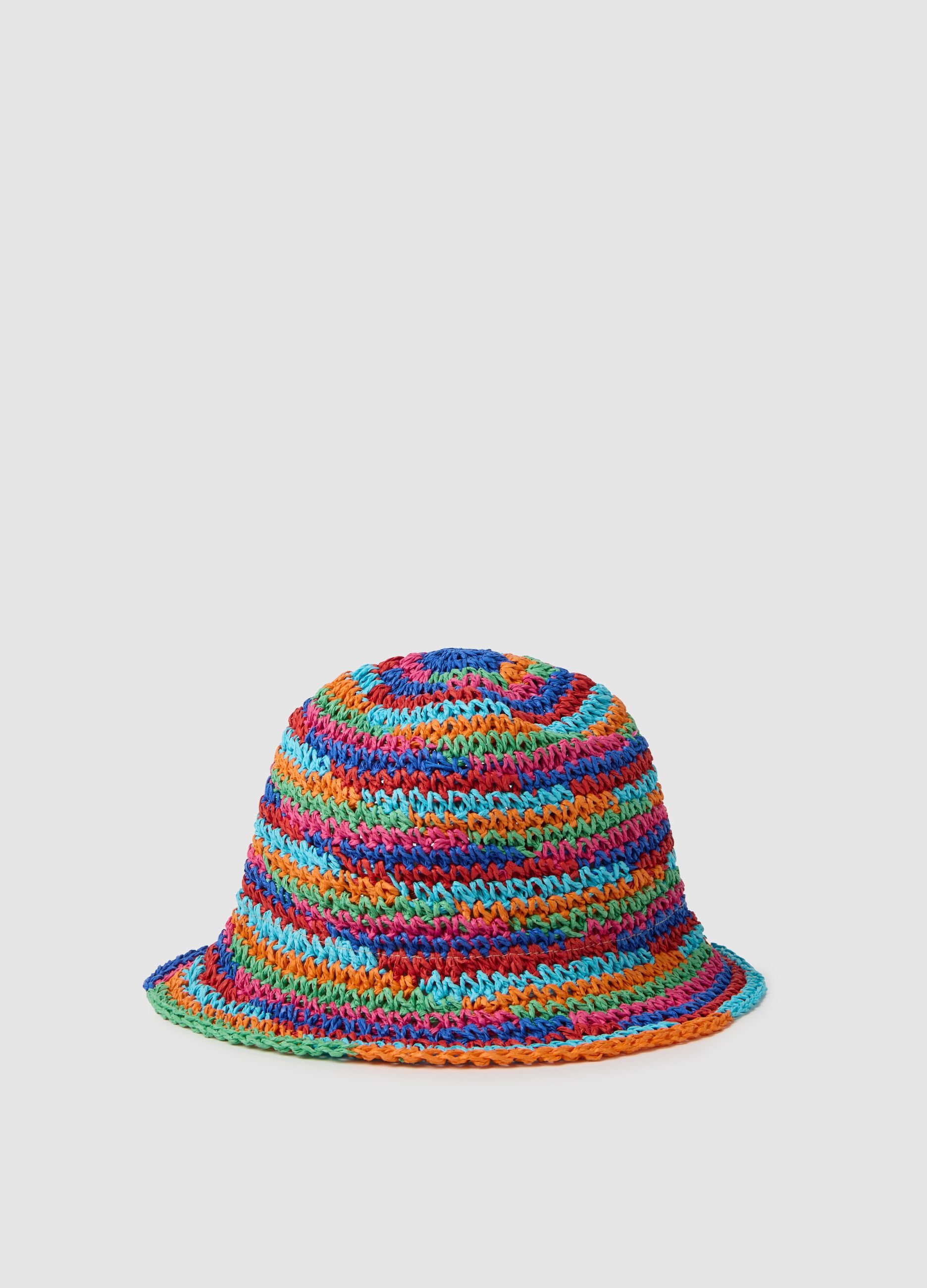 Raffia hat with stripes