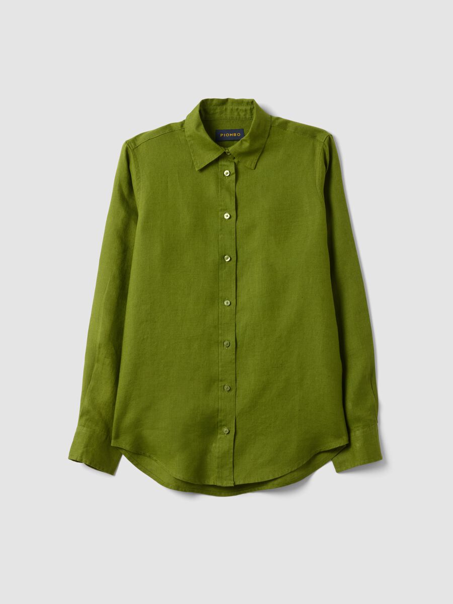 Camicia in puro lino verde regular fit_4