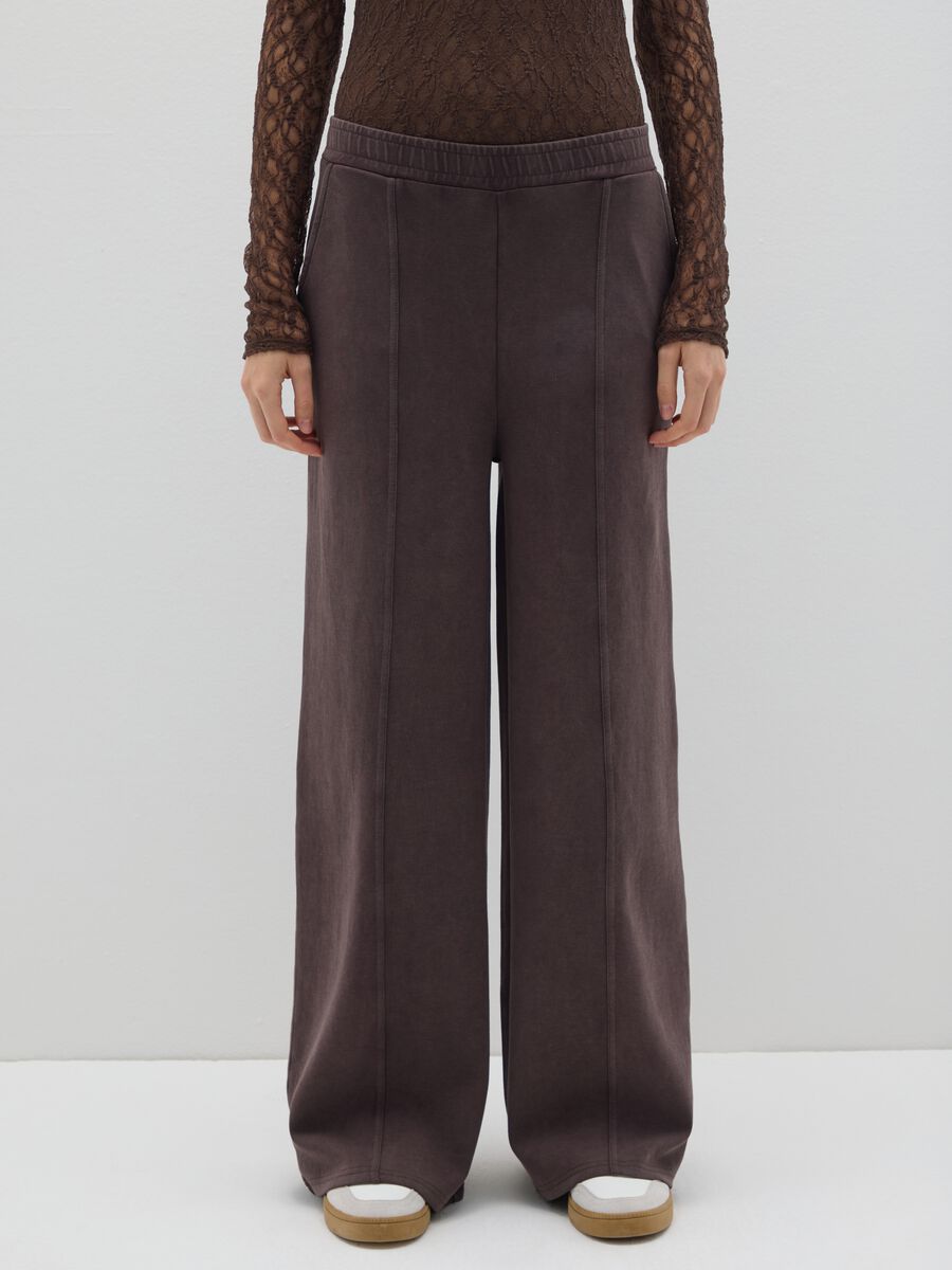 Brown stretch cotton trousers with oversized fit_1