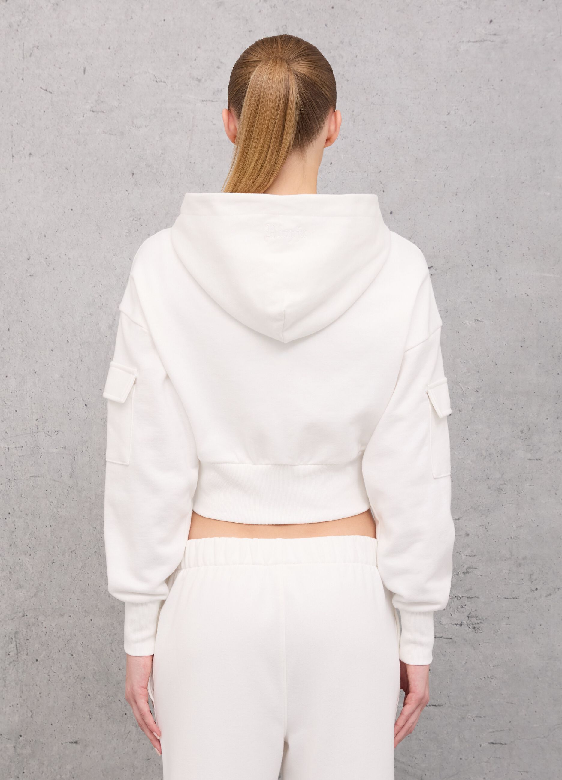 Crop Cargo Zip Hoodie White