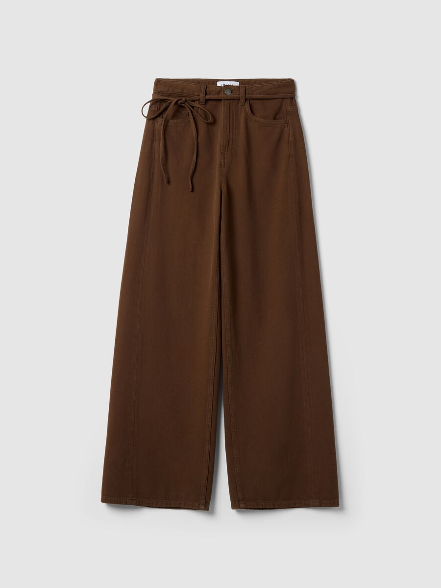 Brown Pure Cotton Wide Leg Trousers_4