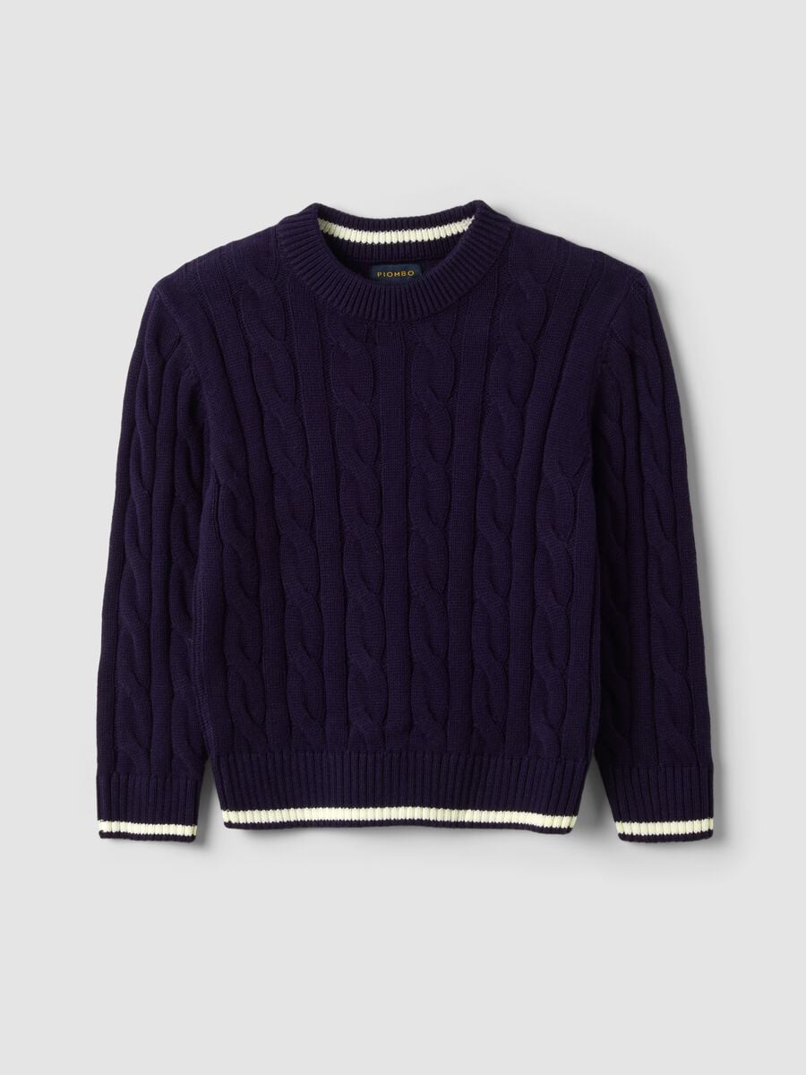Maglia blu in puro cotone a trecce over fit per bambino_3
