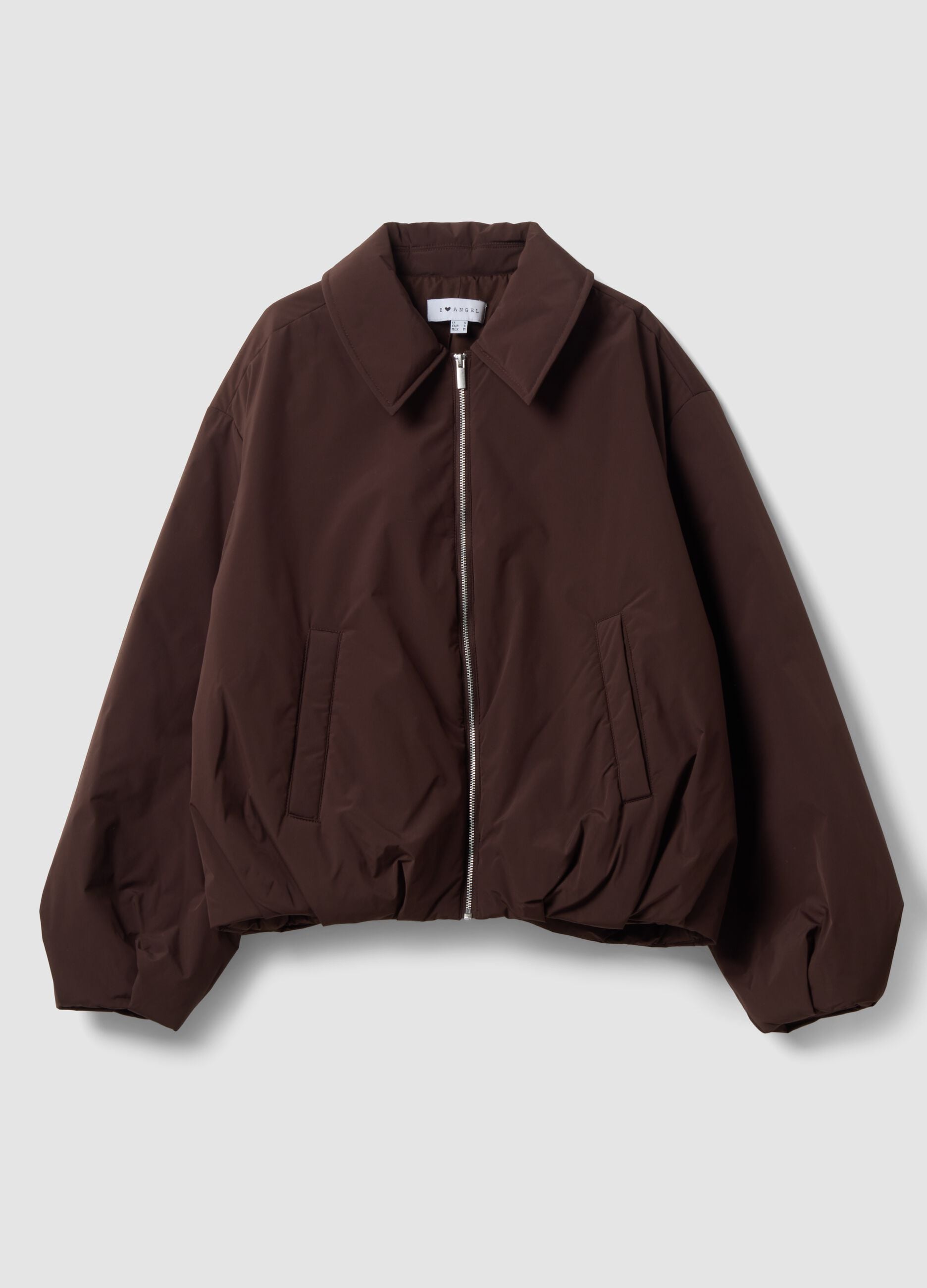 Giacca marrone regular fit con zip e collo ampio