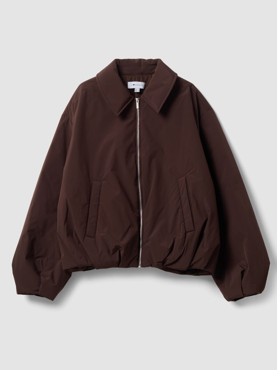 Giacca marrone regular fit con zip e collo ampio_0