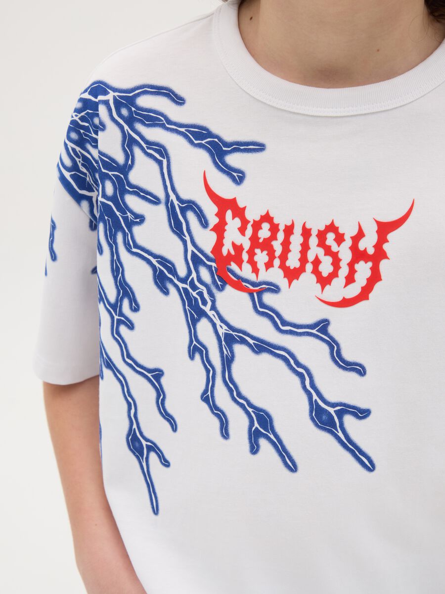 T-shirt in cotone con stampa "Crush" e fulmini _1