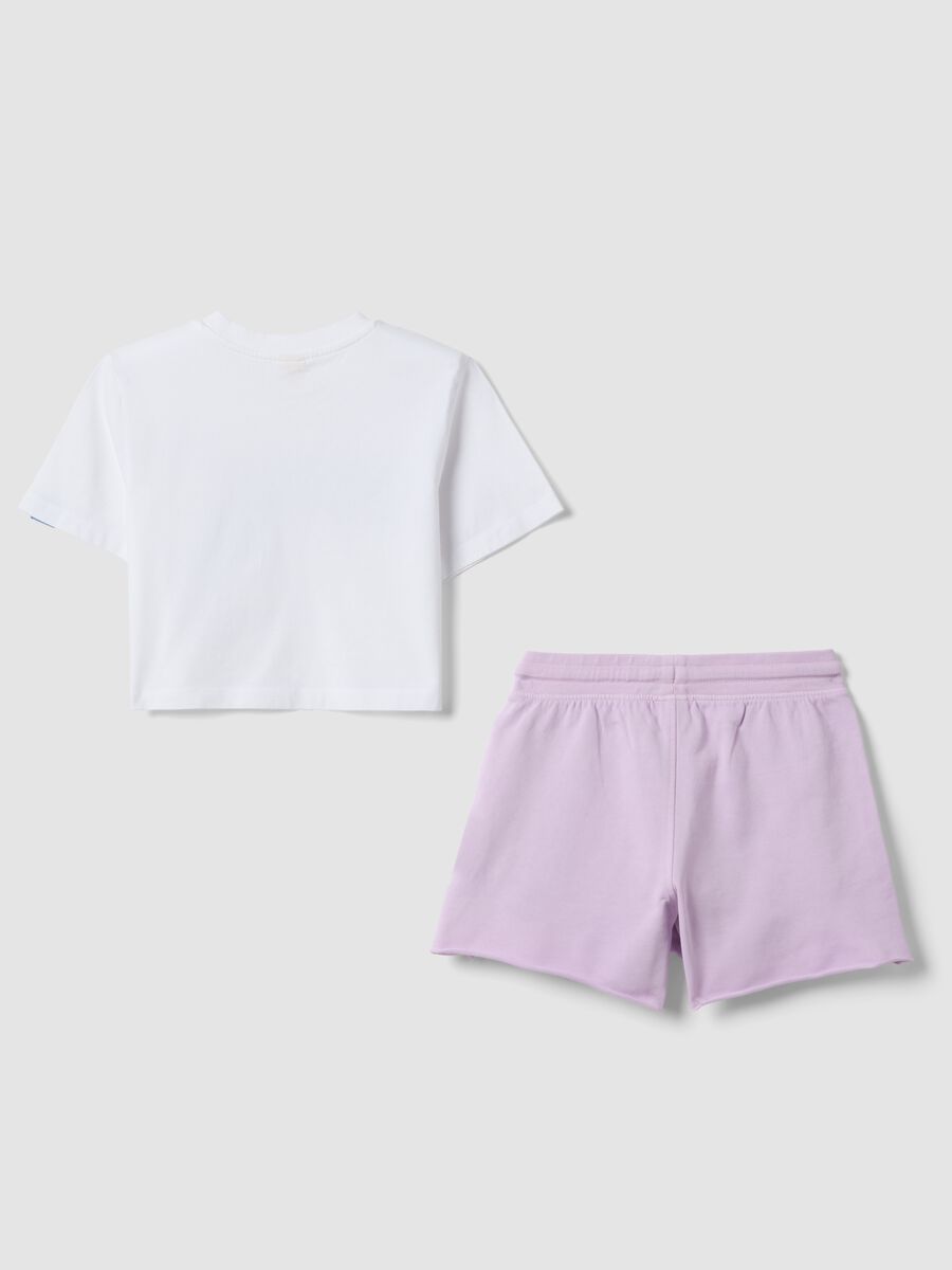Girls&rsquo; white and purple pure cotton set with Stitch prints_1
