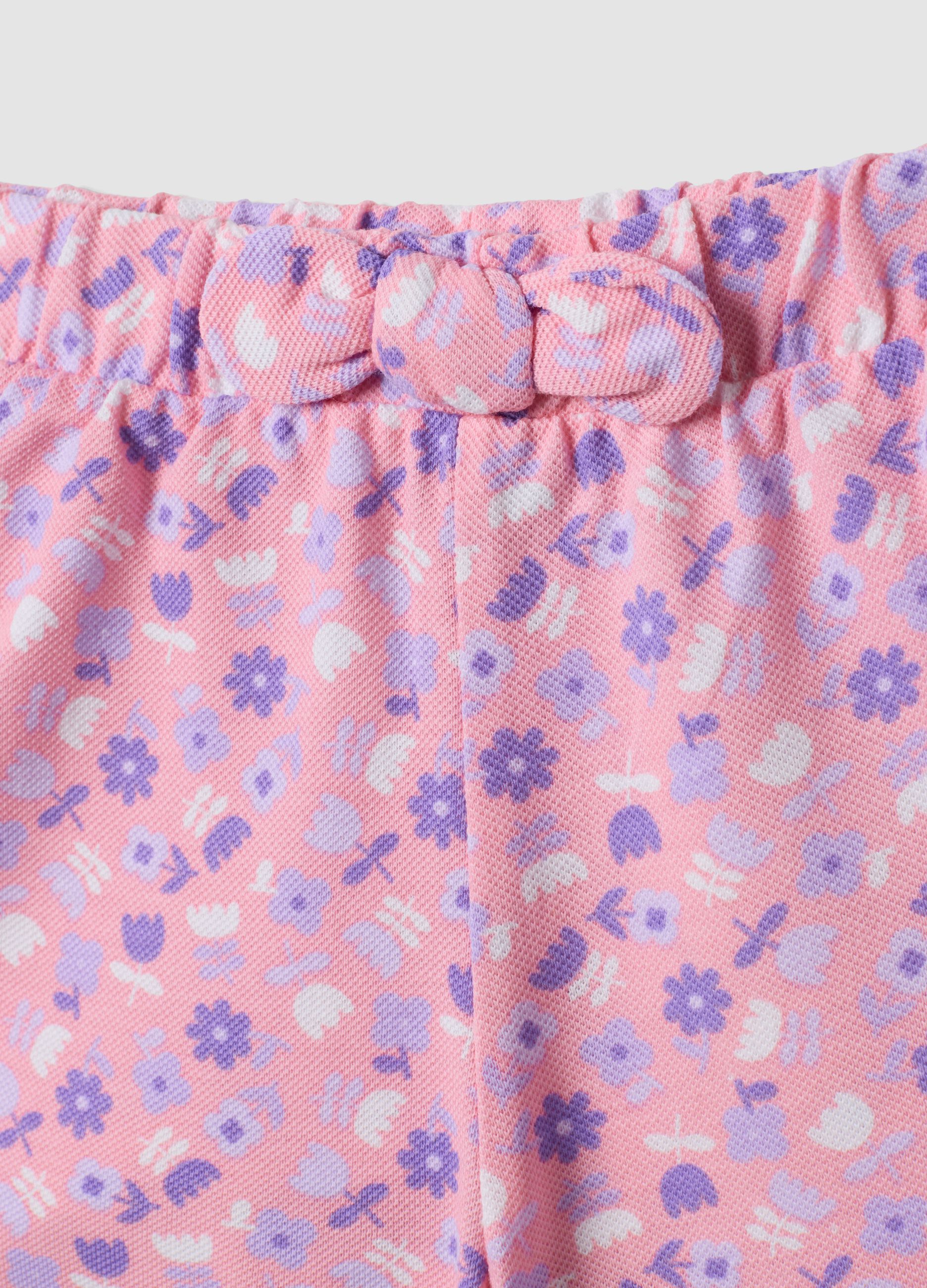 Pink pure cotton shorts with floral print