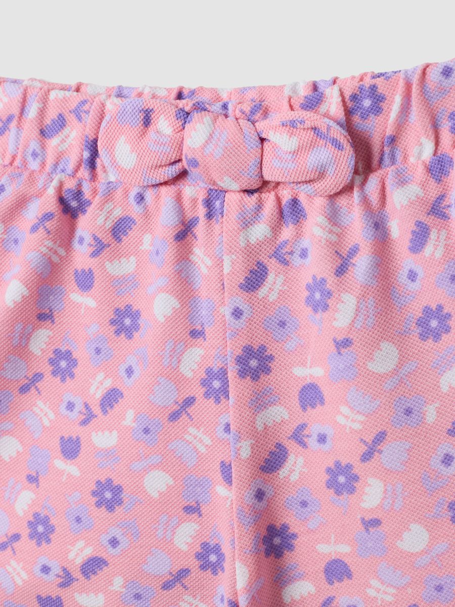 Pink pure cotton shorts with floral print_2